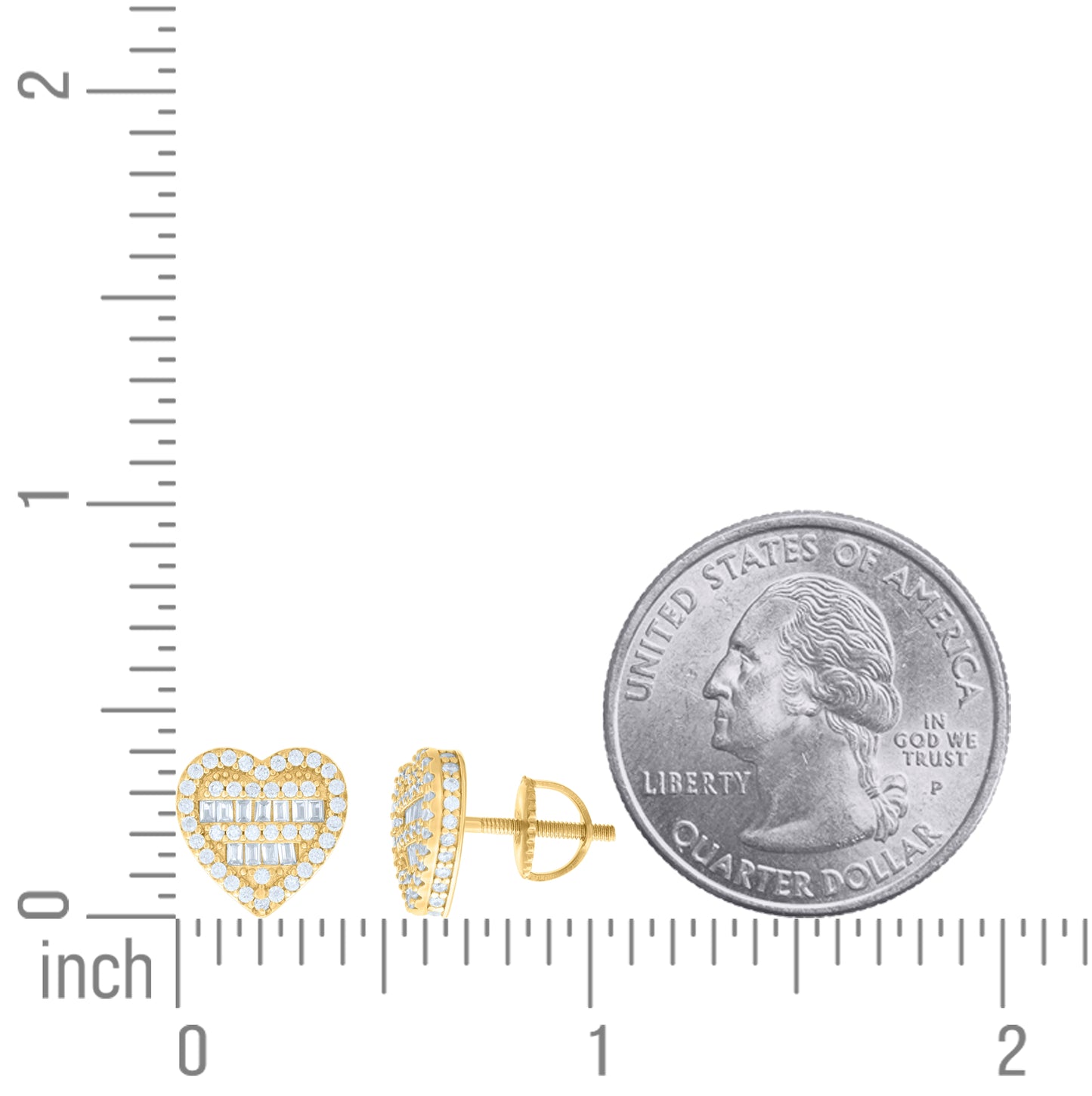 Sterling Silver Yellow-tone Womens Baguette Round Cubic-Zirconia Heart Stud Earrings