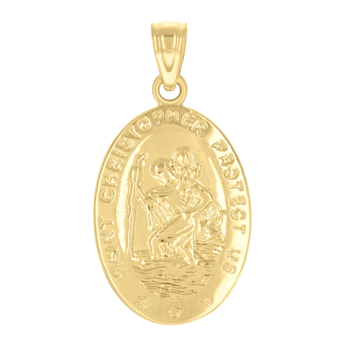 14K Yellow Gold Unisex Oval Medallion St. Christopher Protect Us Religious Pendant