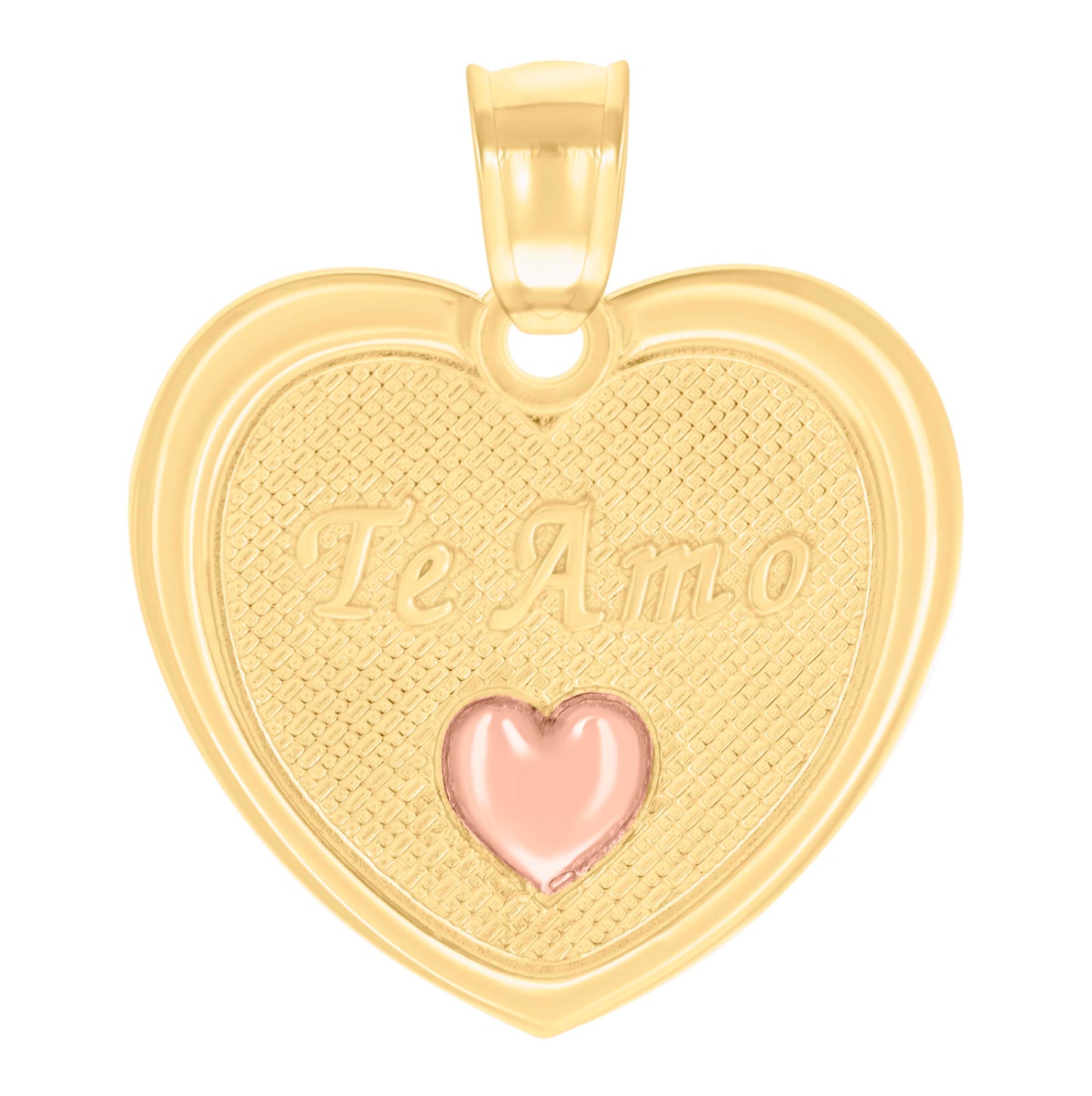 14K Two-tone Gold Womens Te Amo Heart Charm Pendant