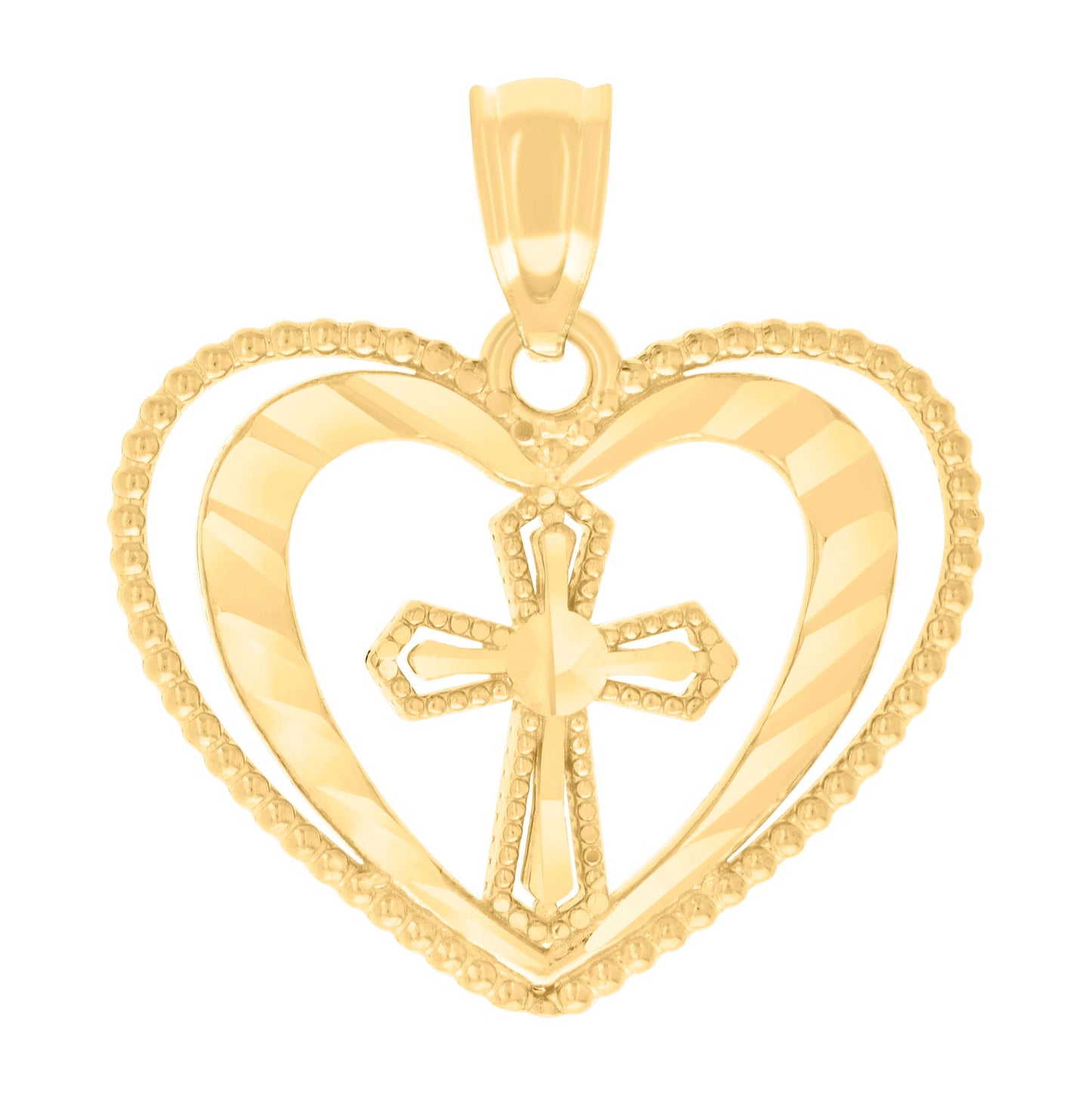 14K Yellow Gold Womens Cross Heart Charm Pendant