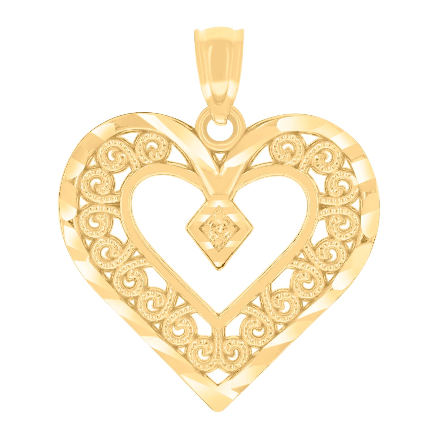 14K Yellow Gold Womens Heart Charm Pendant