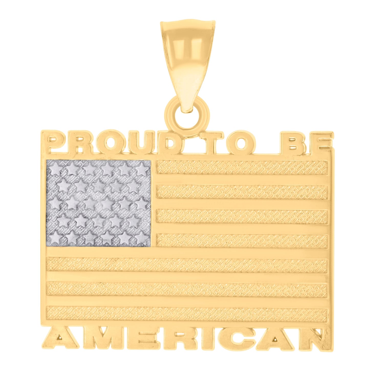 14K Two-tone Gold Unisex USA FLAG Proud To Be American Patriotism Badge Charm Pendant