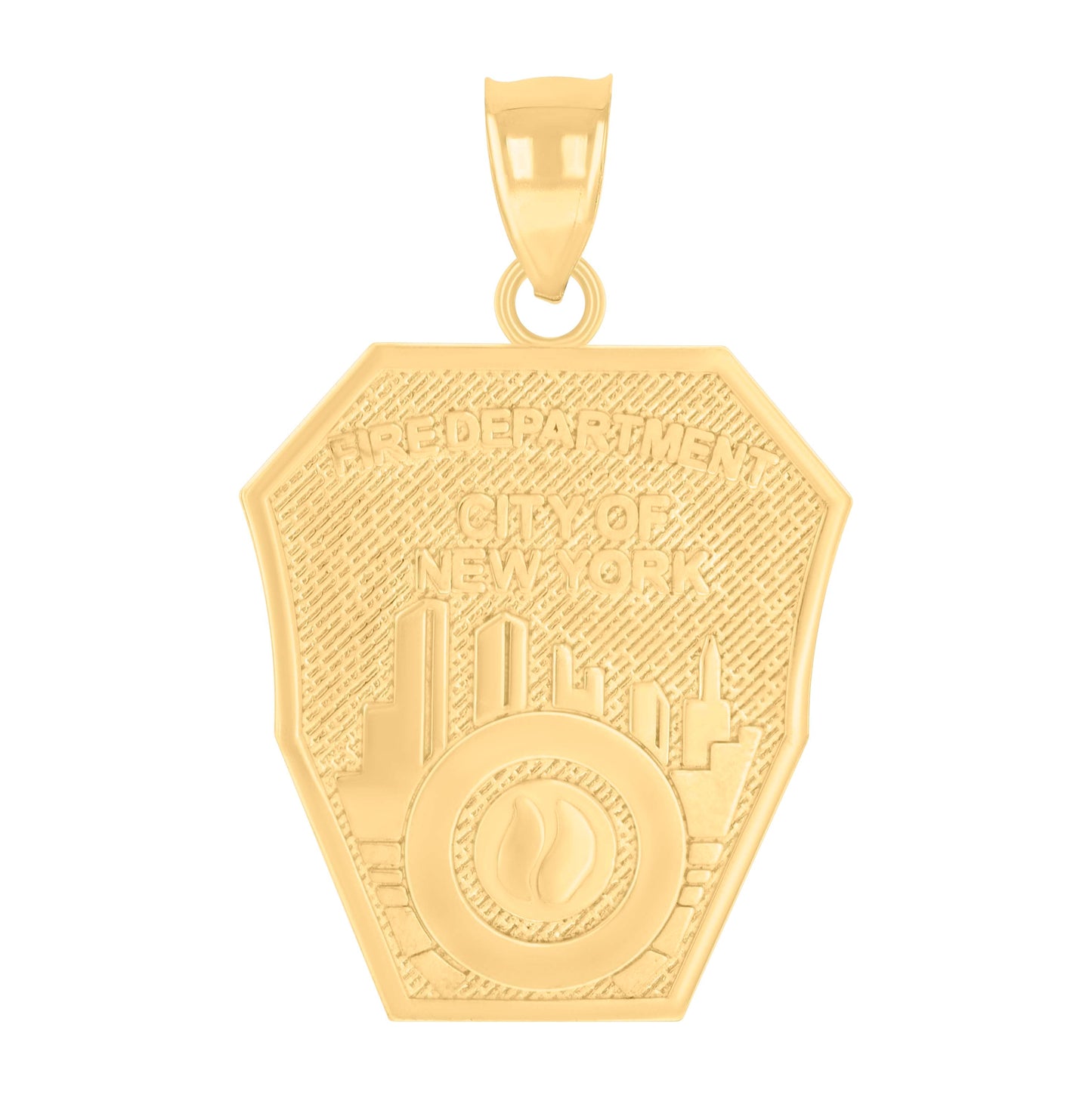 14K Yellow Gold Mens Fire Department New York Badge Occupational Charm Pendant