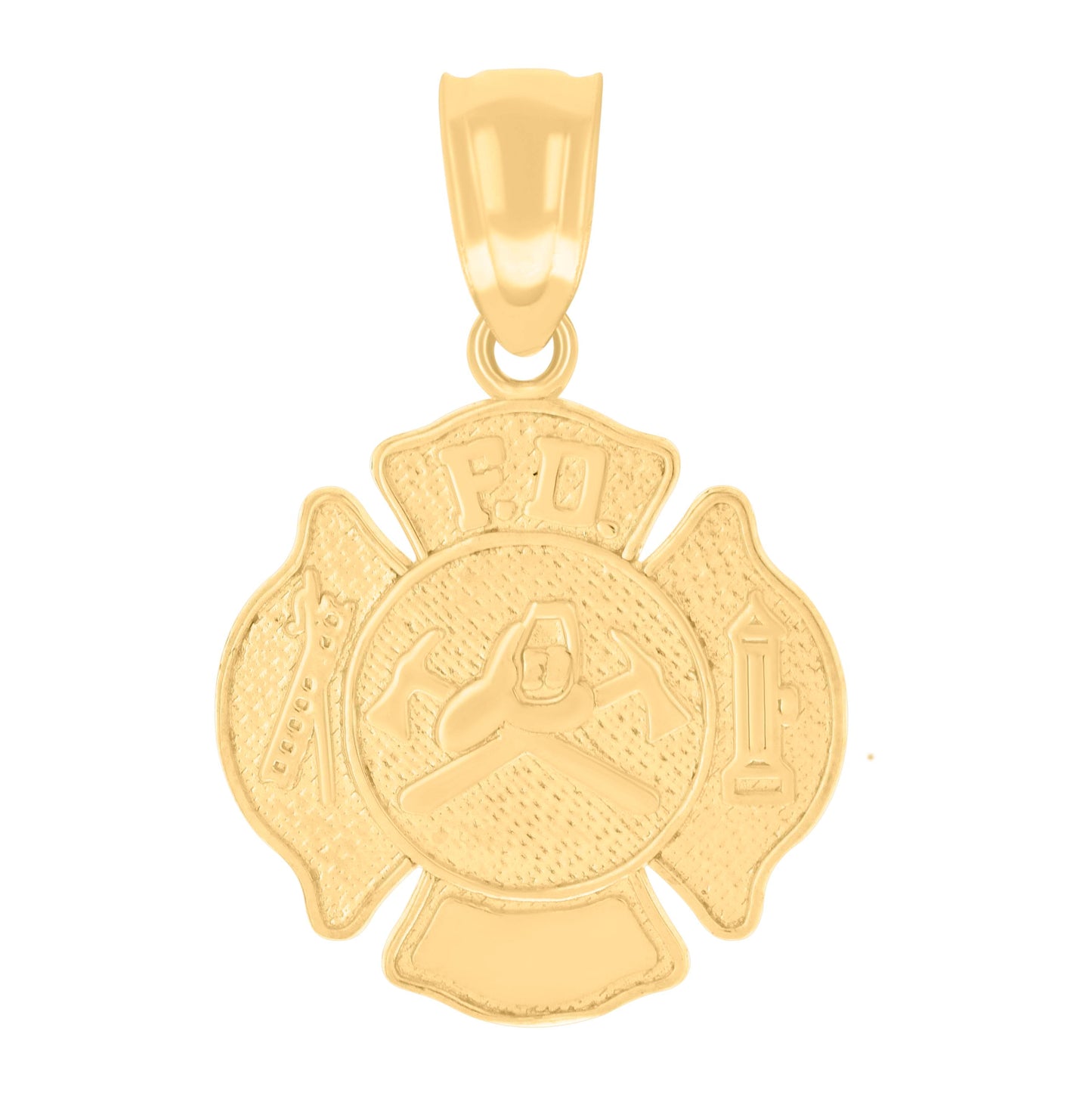 14K Yellow Gold Mens Fire Department Badge Occupational Charm Pendant