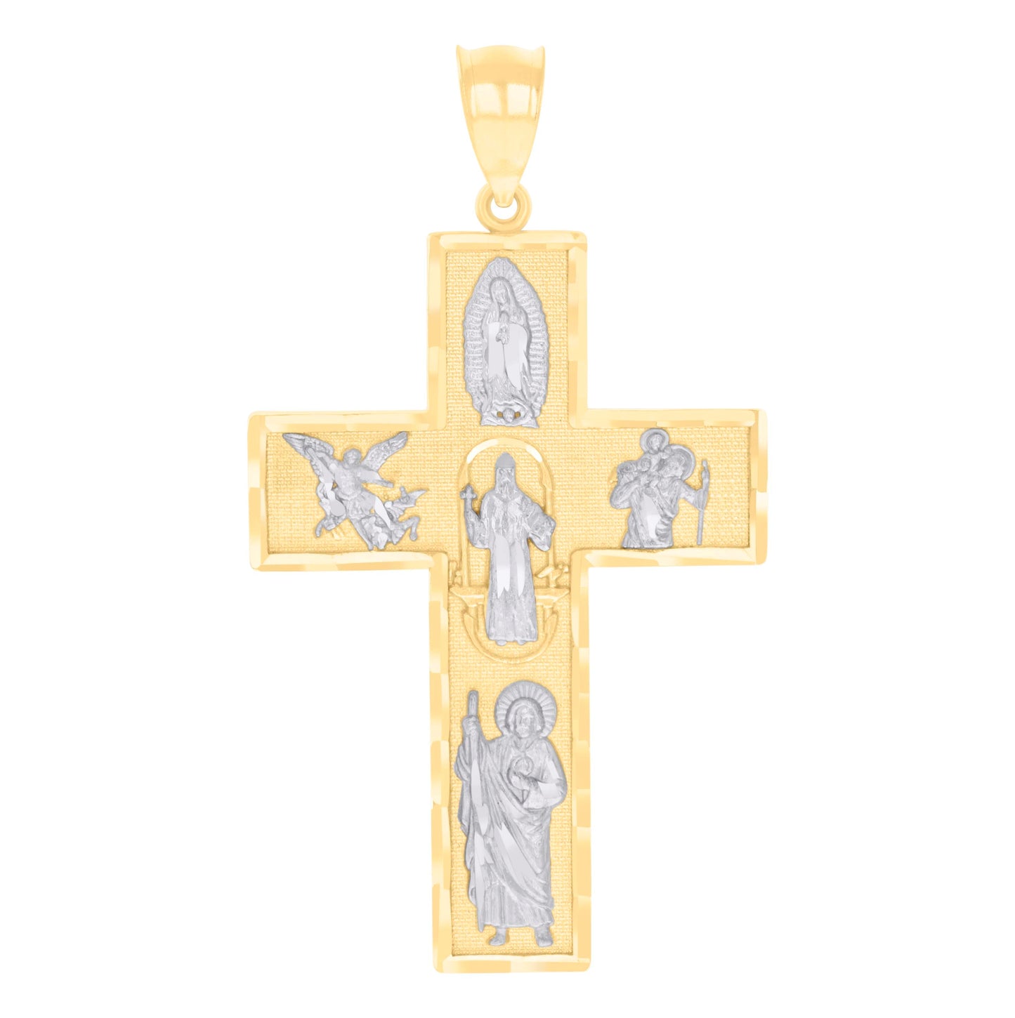 14K Two-tone Gold Mens Four Ways Cross Religious Charm Pendant