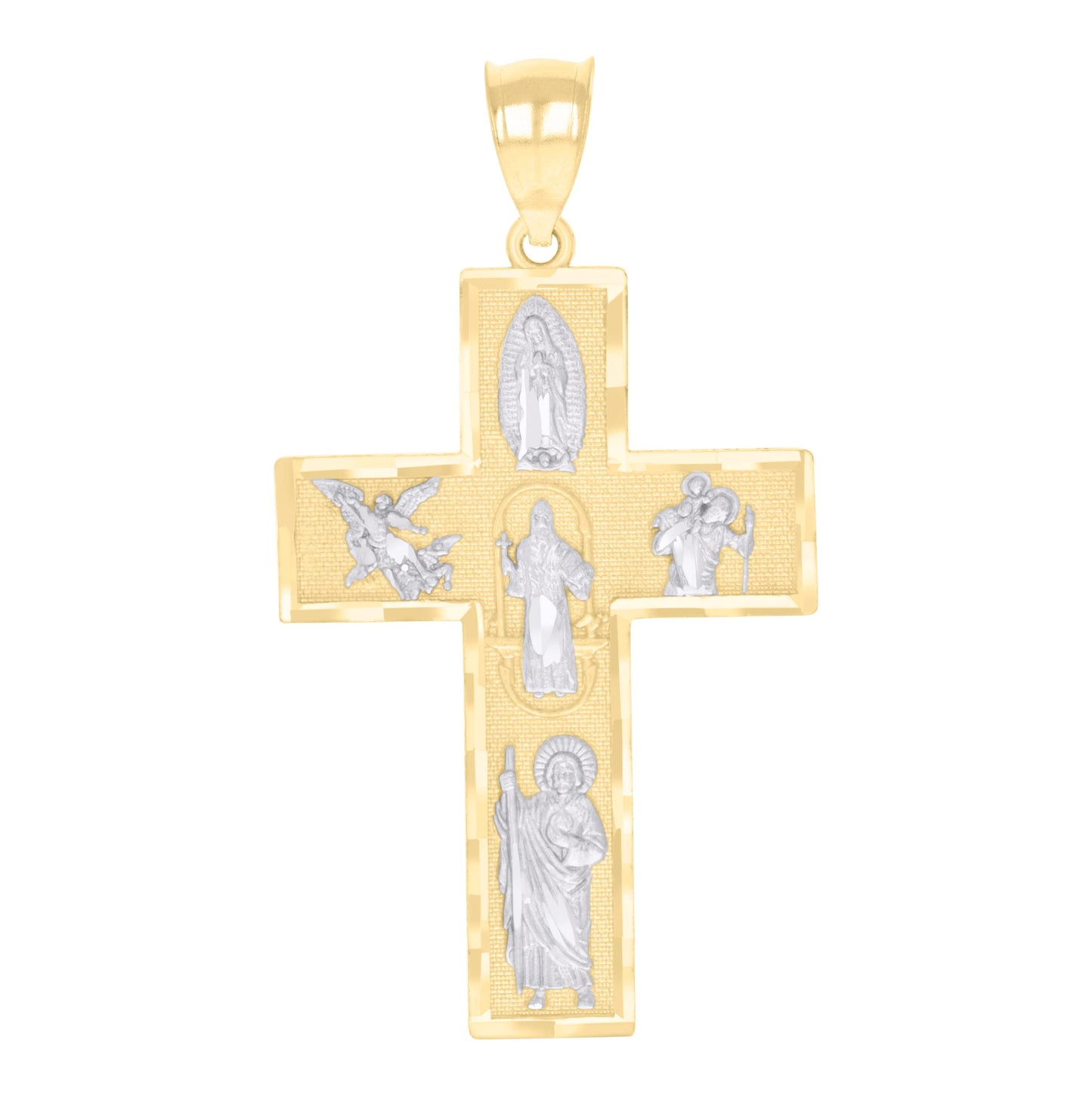 14K Two-tone Gold Mens Four Ways Cross Religious Charm Pendant