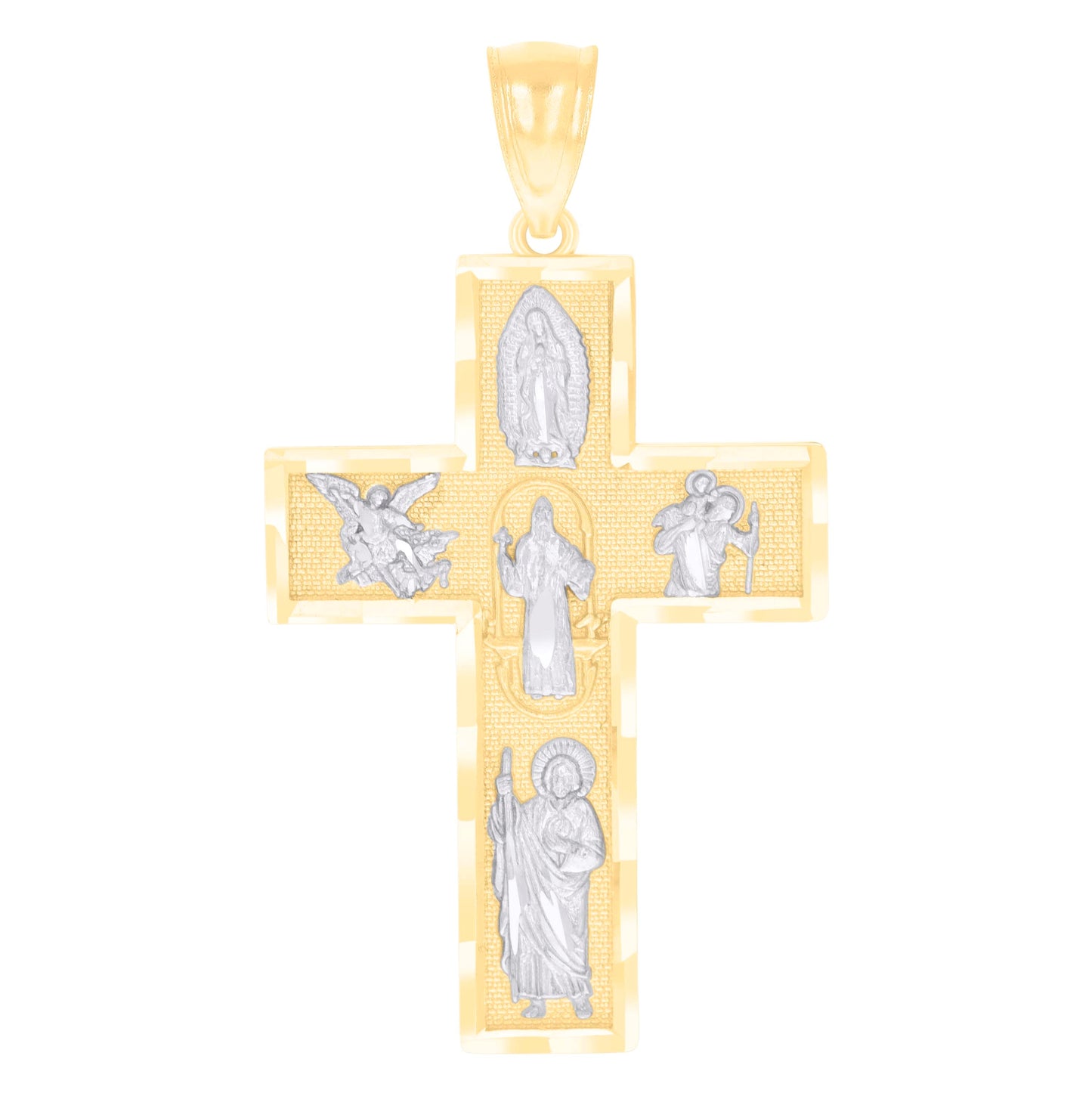 14K Two-tone Gold Mens Four Ways Cross Religious Charm Pendant