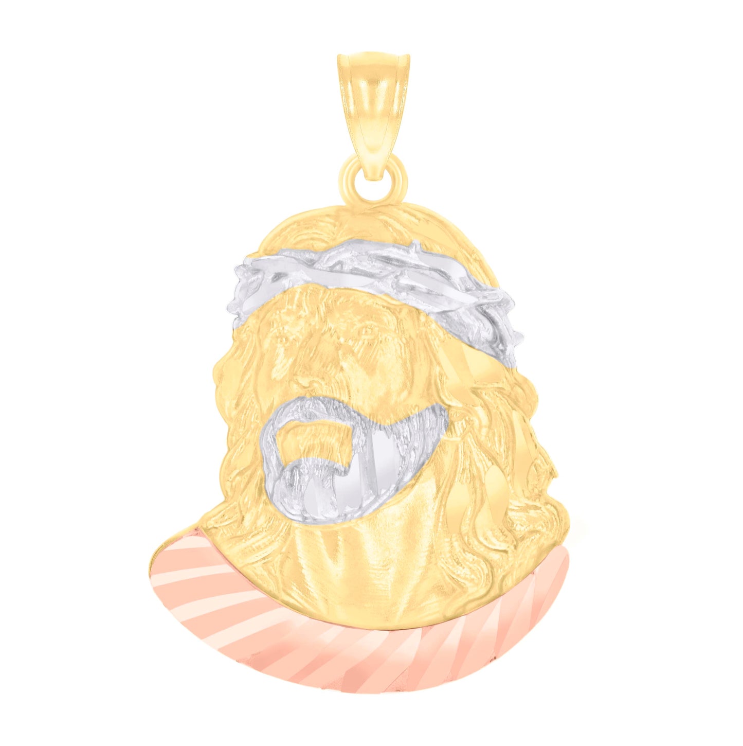 14K Tri-Color Gold Mens Jesus Religious Charm Pendant