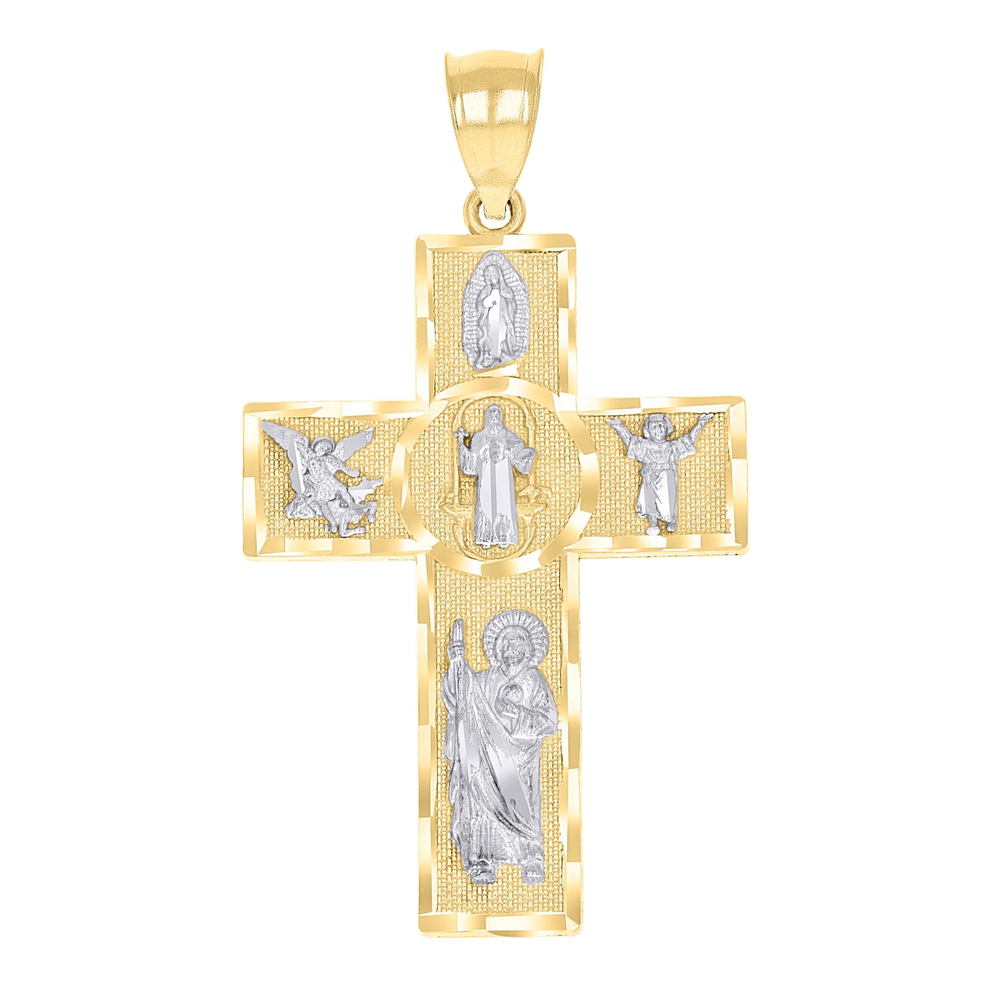 14K Two-tone Gold Mens Saints Cross Religious Charm Pendant