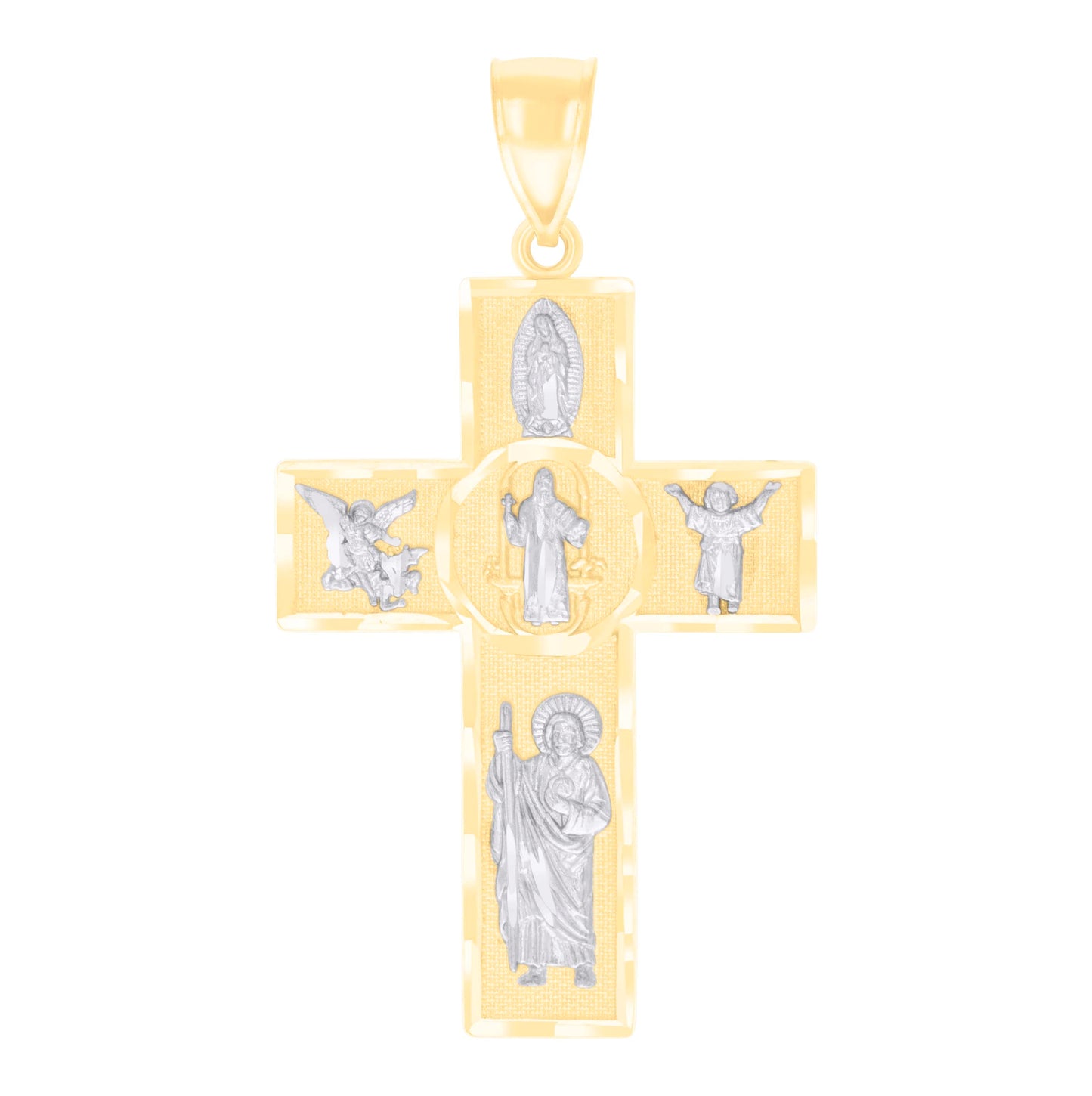 14K Two-tone Gold Mens Four Ways Cross Religious Charm Pendant