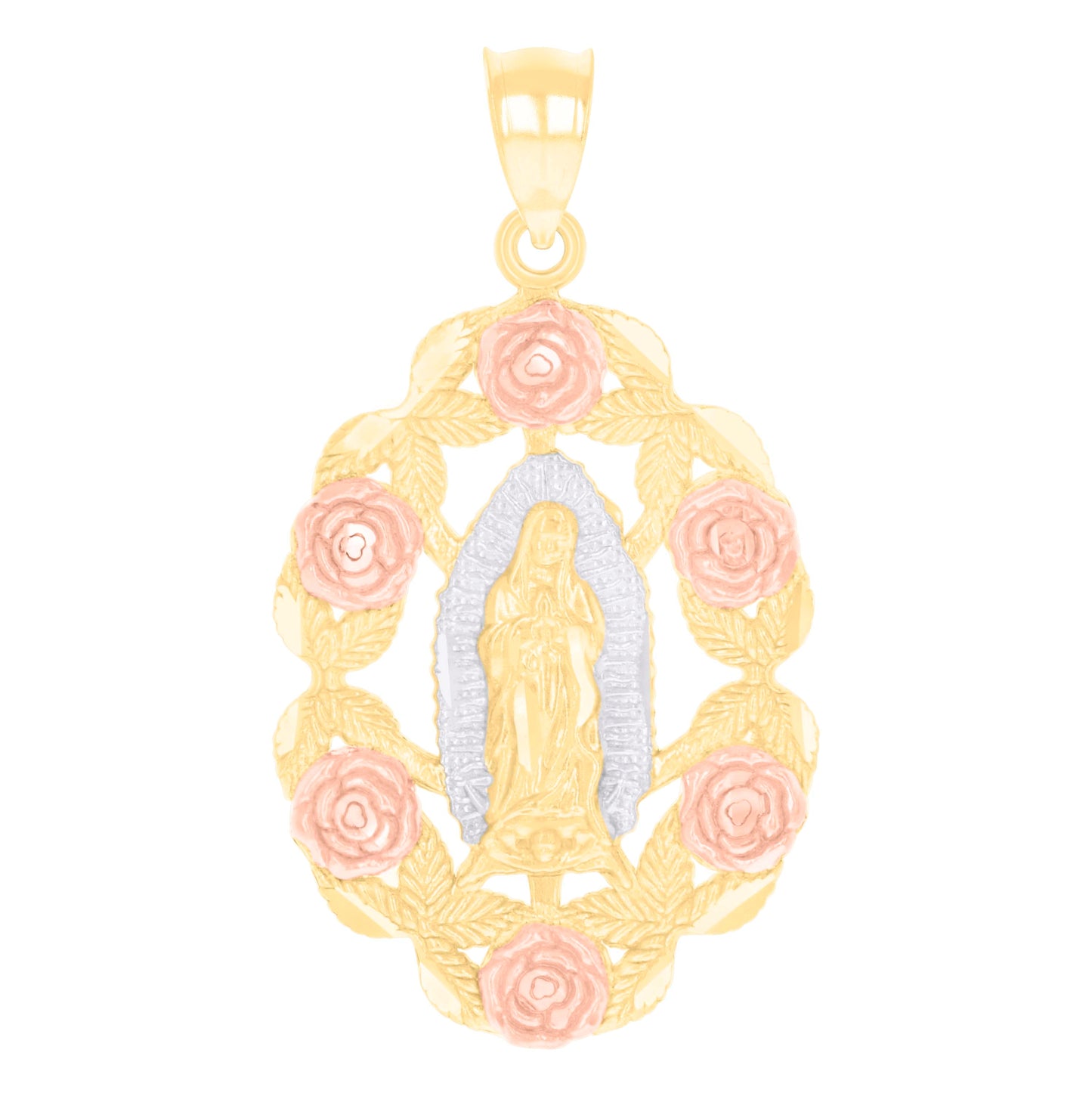 14K Tri-Color Gold Womens Guadalupe Religious Charm Pendant