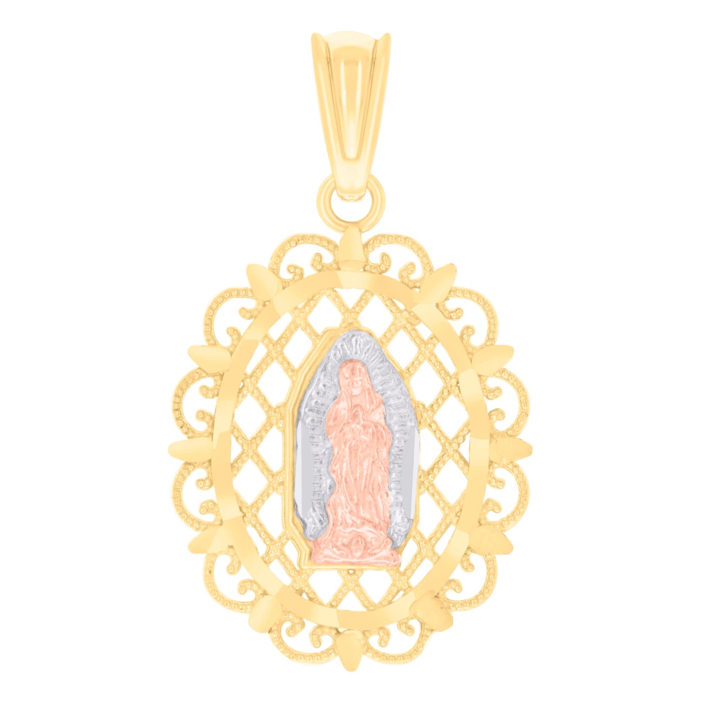 14K Tri-Color Gold Womens Guadalupe Religious Charm Pendant