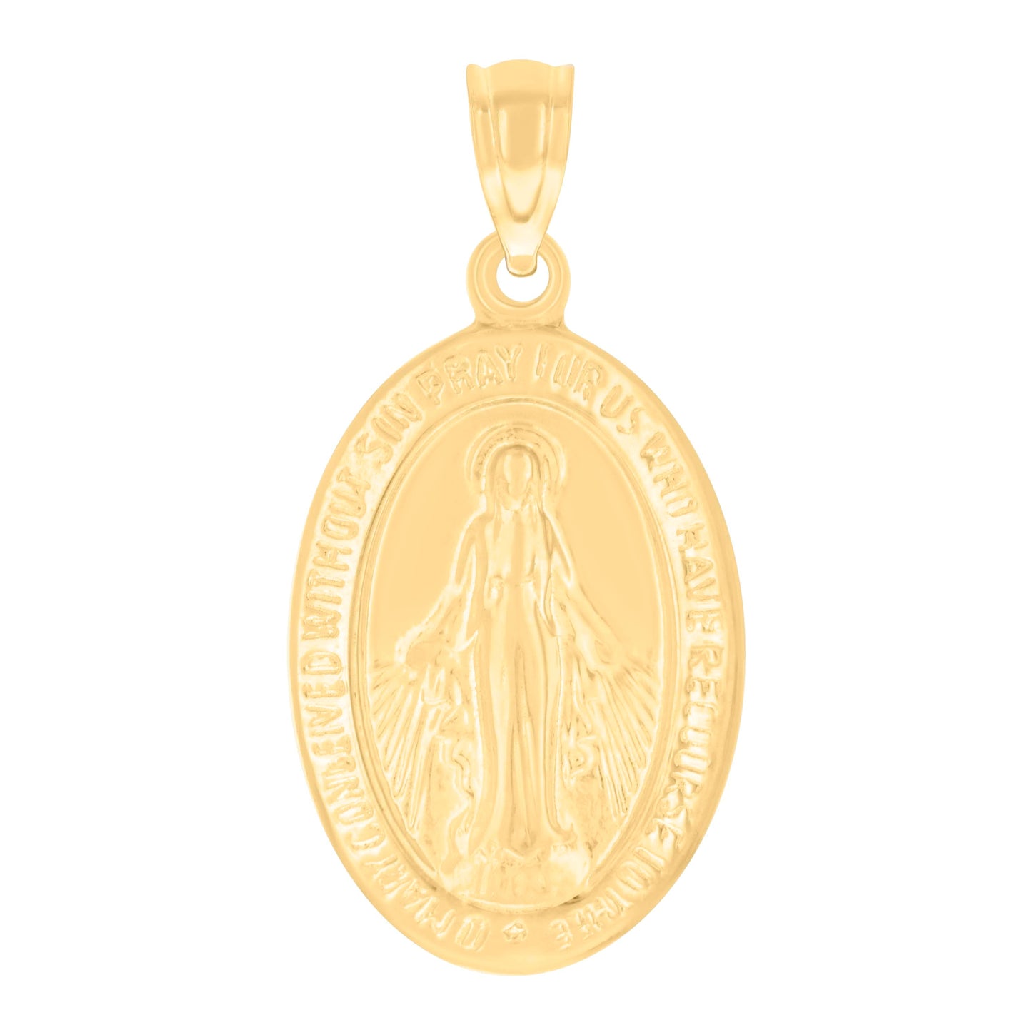 14K Yellow Gold Womens Oval Virgin Mary Miraculous Medal Religious Charm Pendant