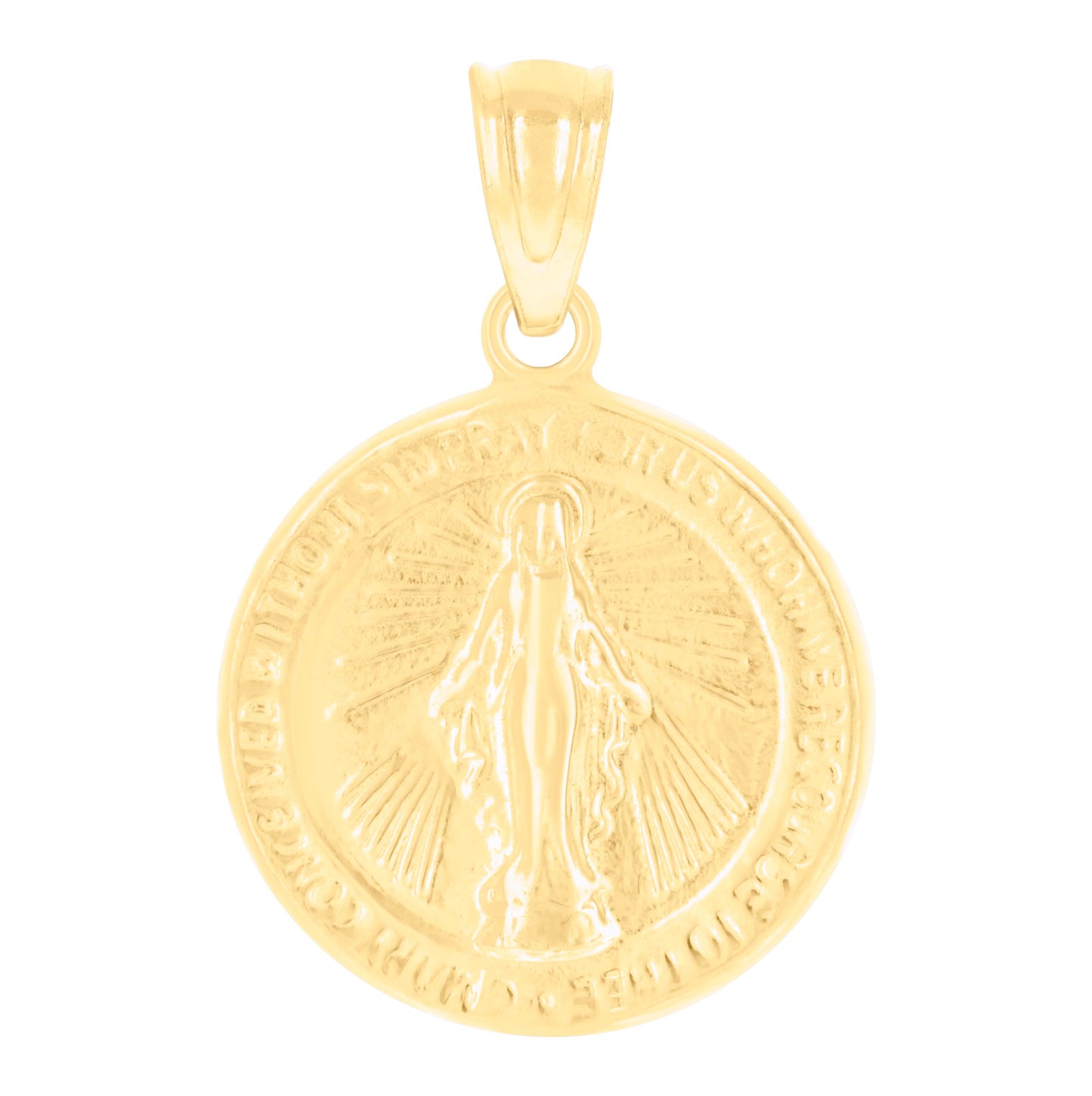 14K Yellow Gold Womens Virgin Mary Miraculous Medal Religious Charm Pendant