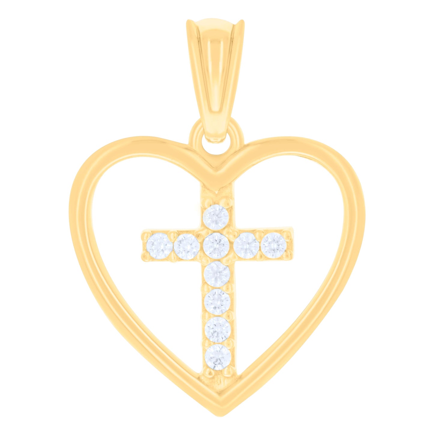 14K Yellow Gold Womens Cubic-Zirconia Heart Cross Religious Charm Pendant