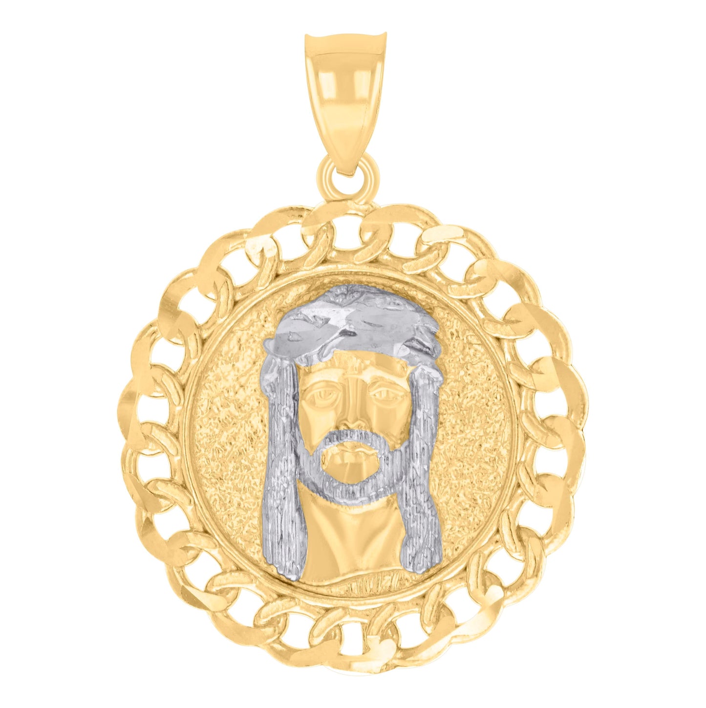 14K Two-tone Gold Mens Jesus Religious Charm Pendant