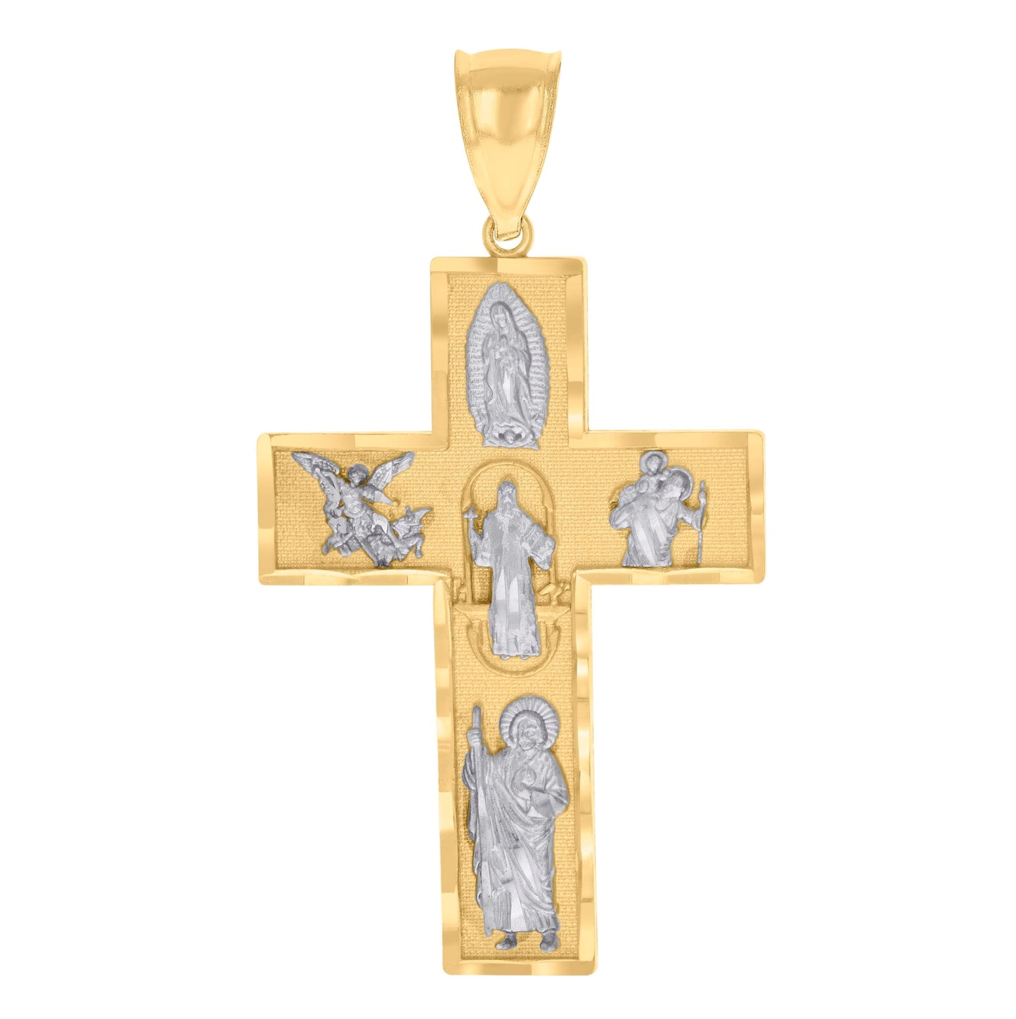 10K Two-tone Gold Mens Cross Religious Charm Pendant