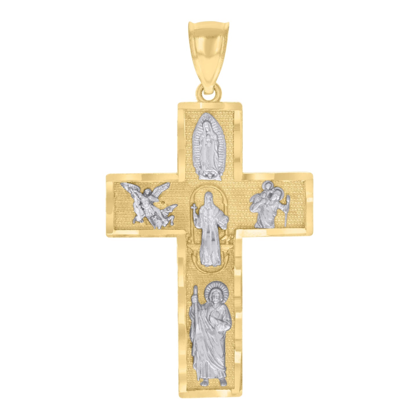 10K Two-tone Gold Mens Cross Religious Charm Pendant