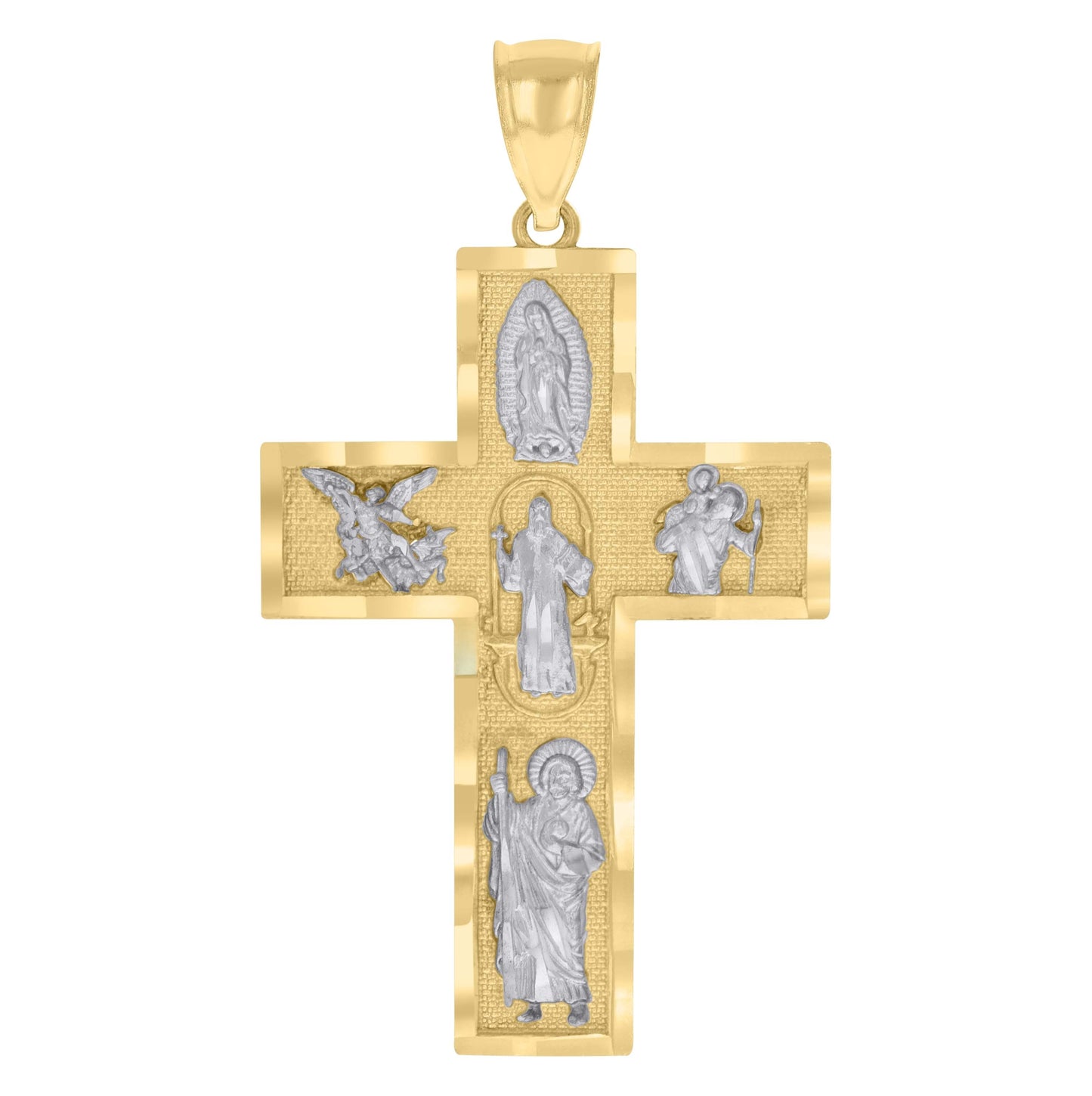 10K Two-tone Gold Mens Cross Religious Charm Pendant