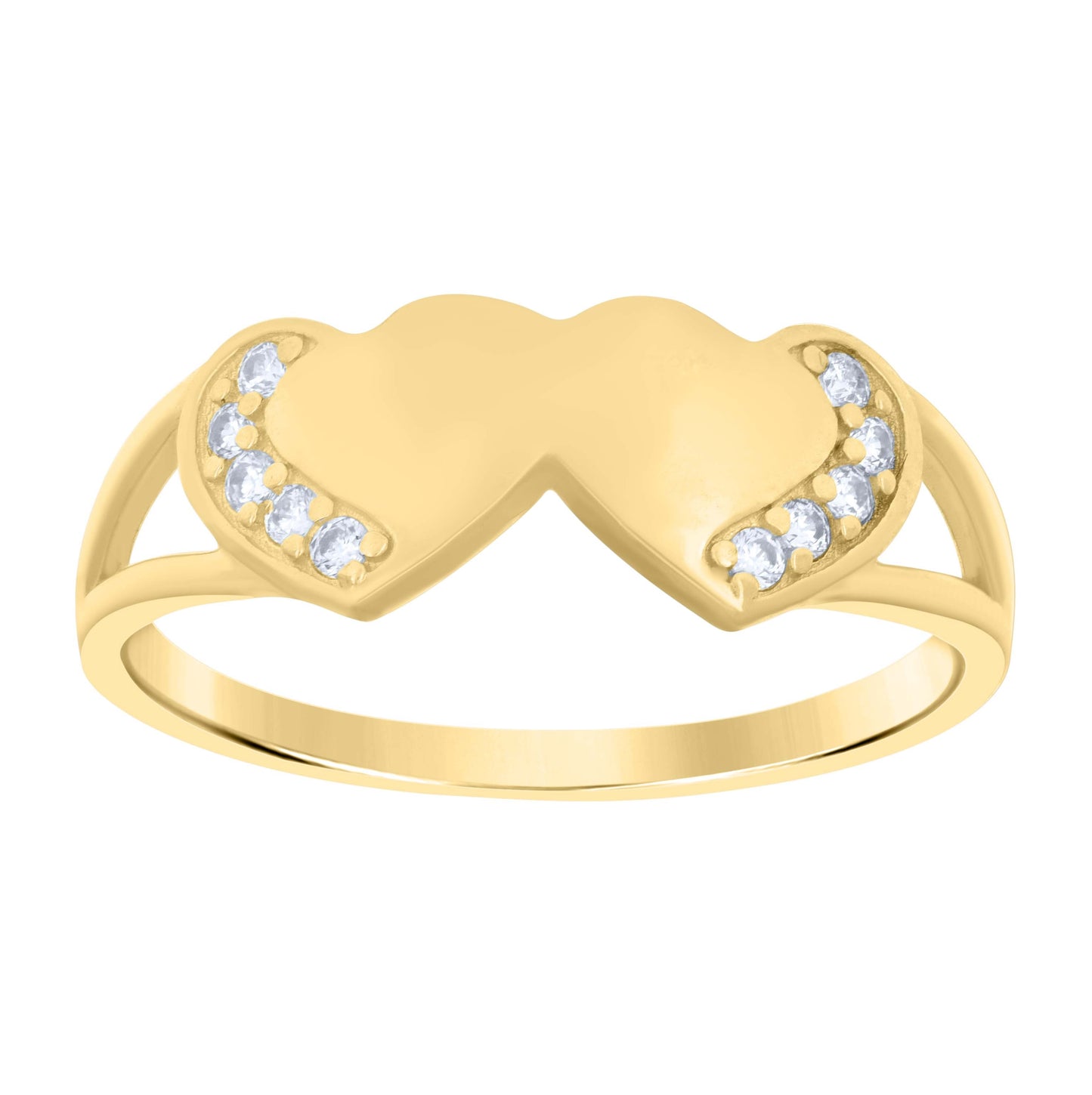 10K Yellow Gold Womens Cubic-Zirconia Double Hearts Ring