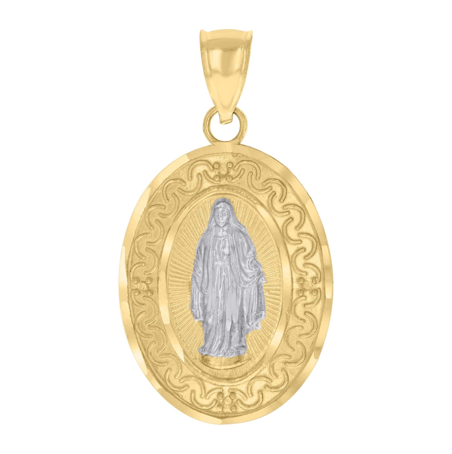 10K Two-tone Gold Mens Guadalupe Religious Charm Pendant