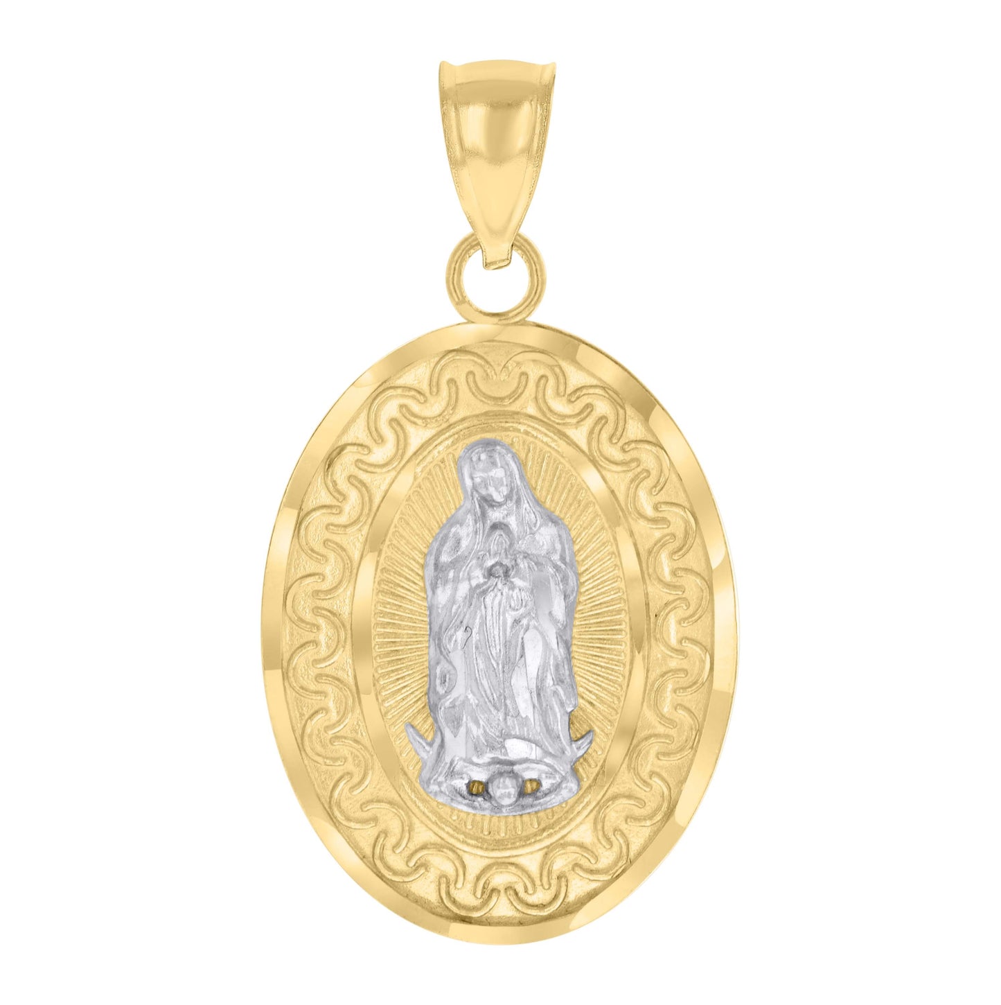 10K Two-tone Gold Mens Guadalupe Religious Charm Pendant