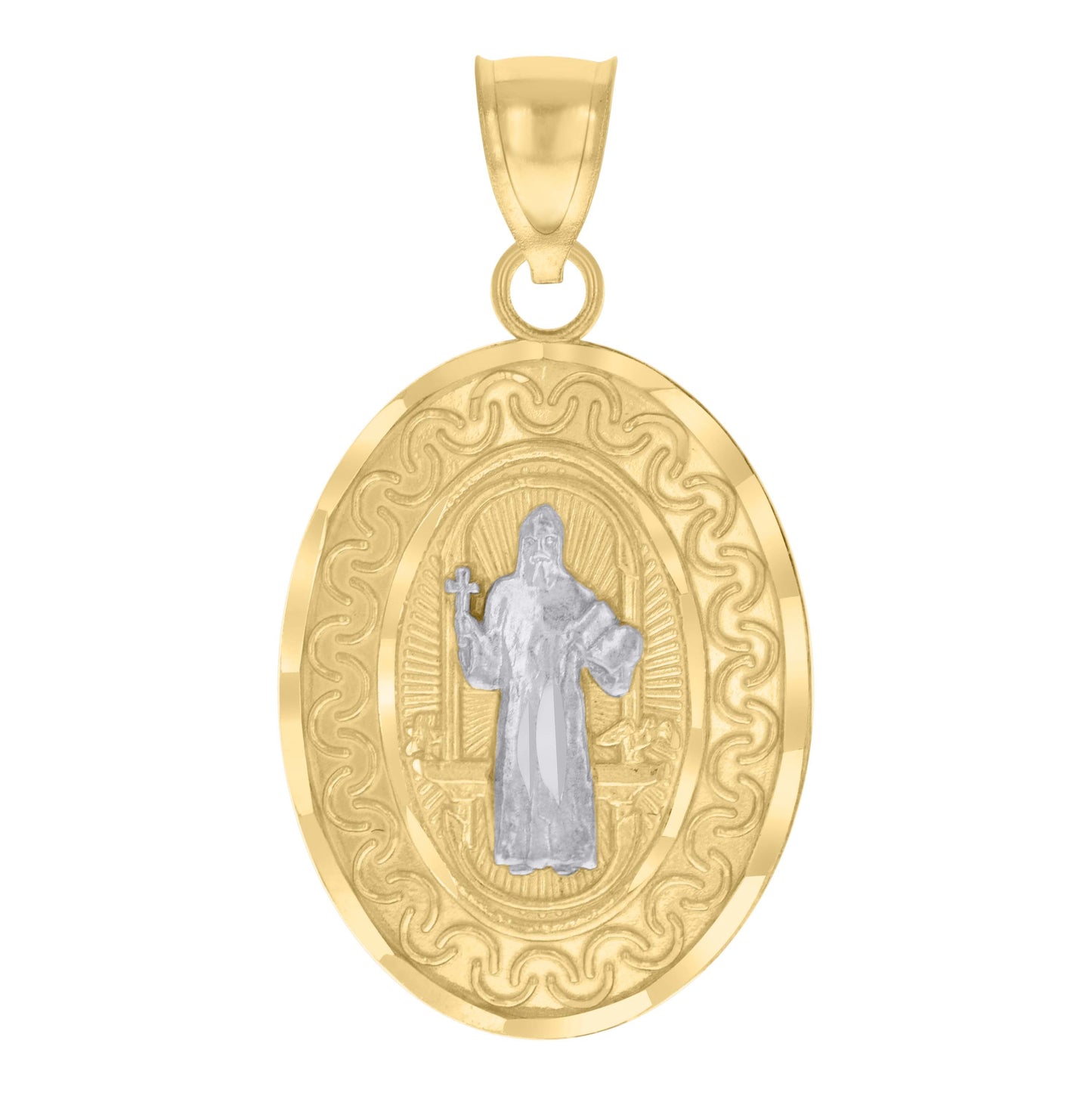 10K Two-tone Gold Mens St. Benedict Religious Charm Pendant