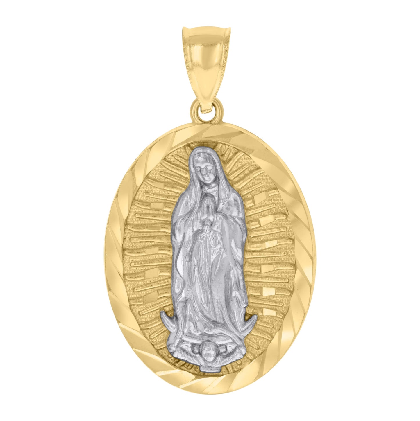 10K Two-tone Gold Mens Guadalupe Religious Charm Pendant