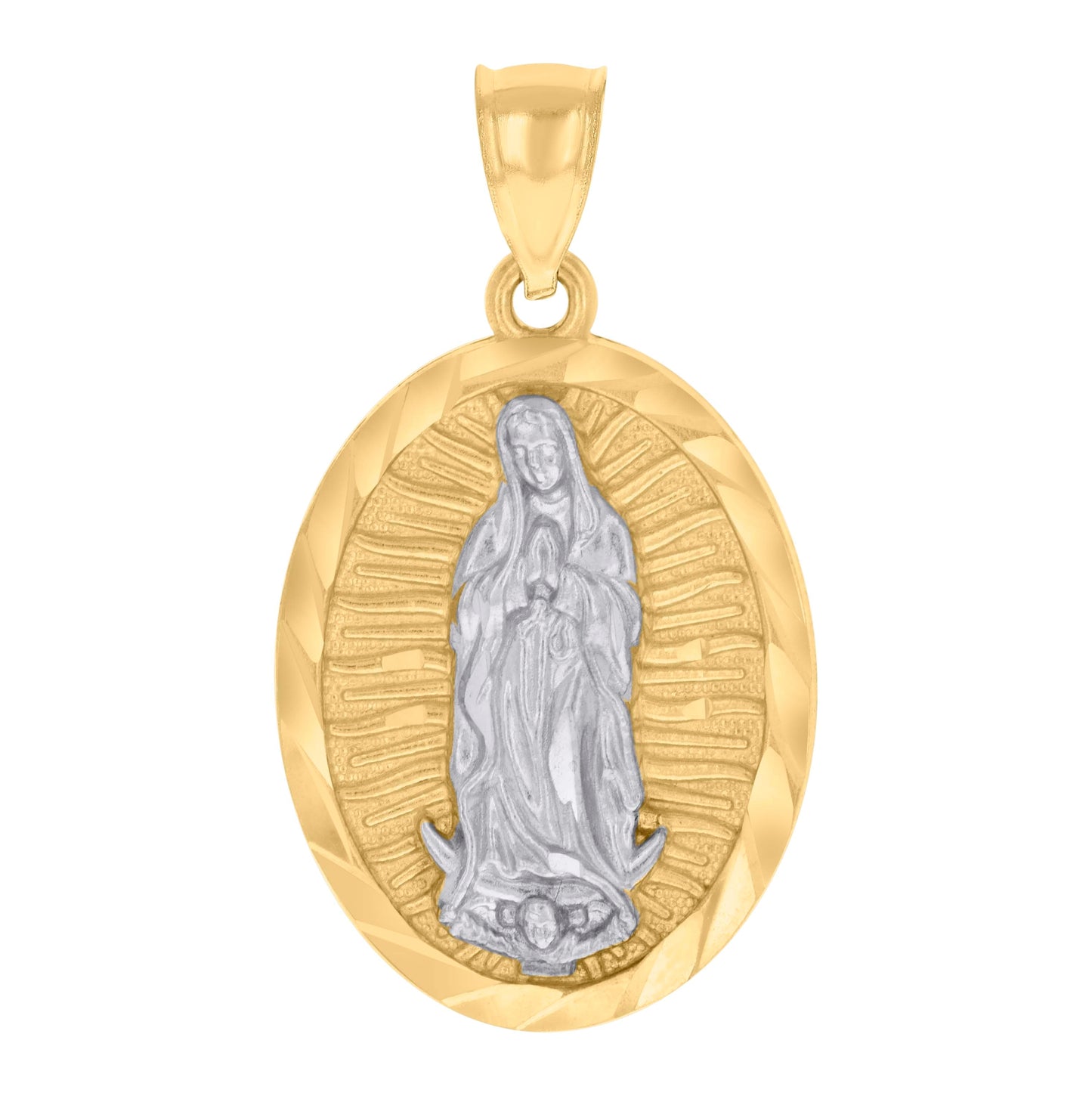 10K Two-tone Gold Mens Guadalupe Religious Charm Pendant