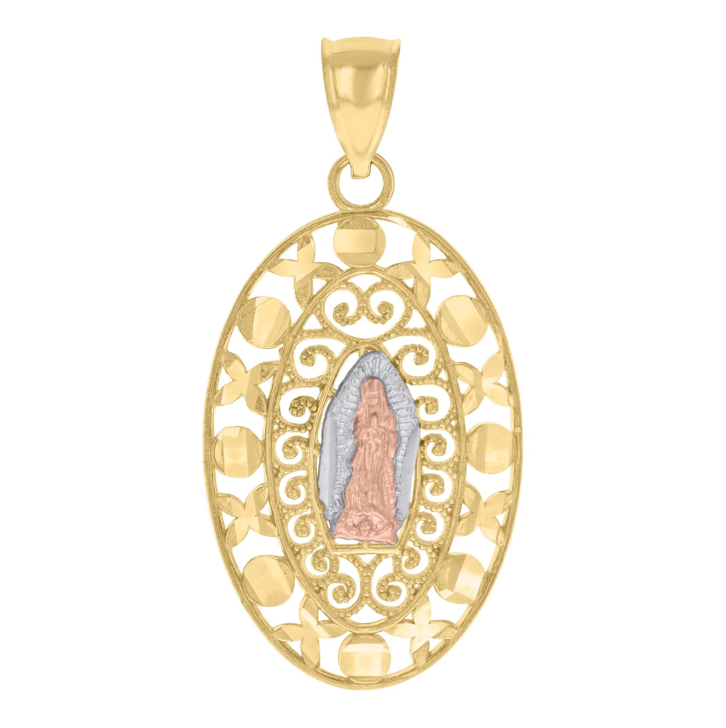 10K Tri-Color Gold Mens Guadalupe Religious Charm Pendant