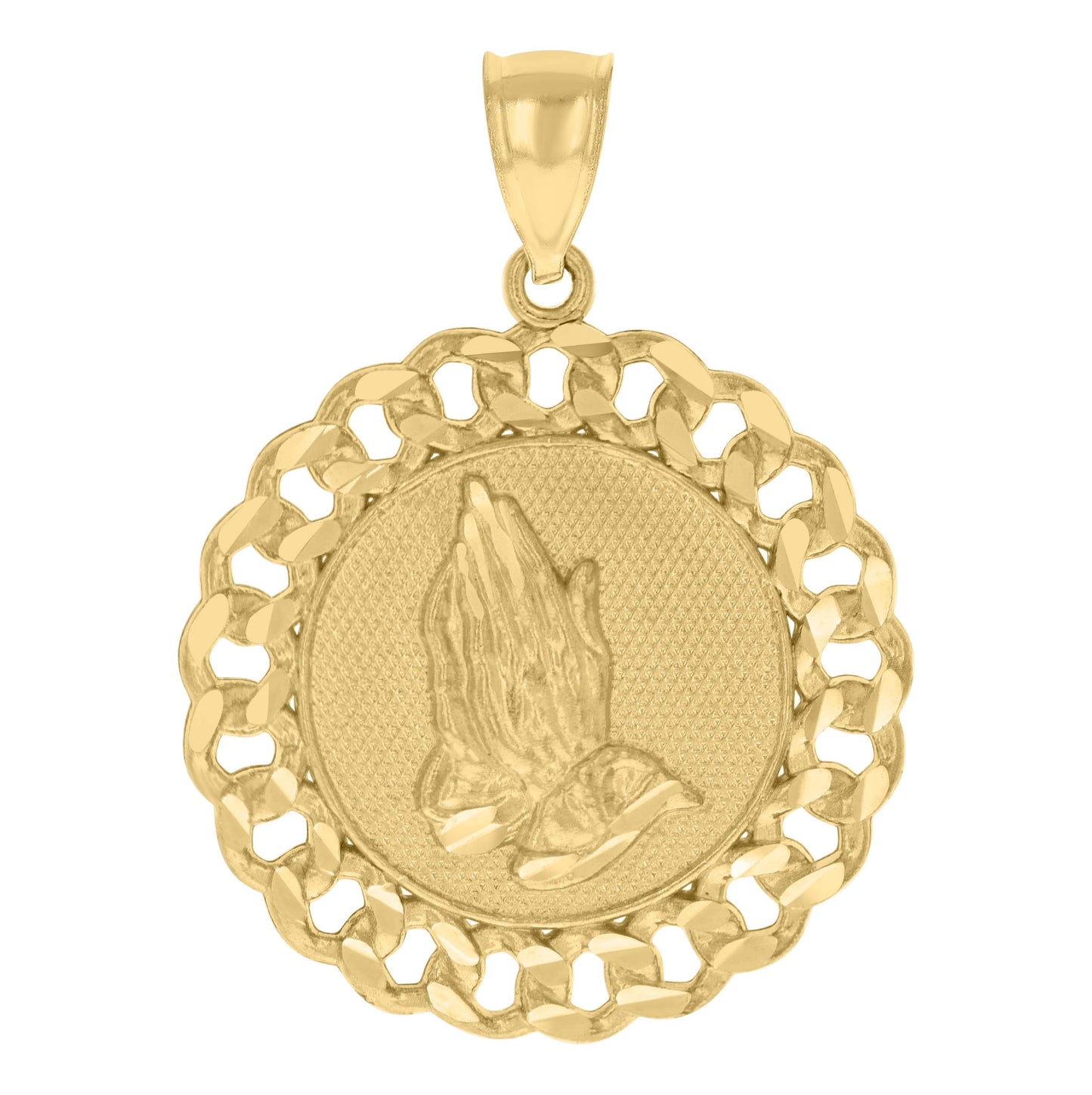 10K Yellow Gold Mens Praying Hands Symbol Religious Charm Pendant