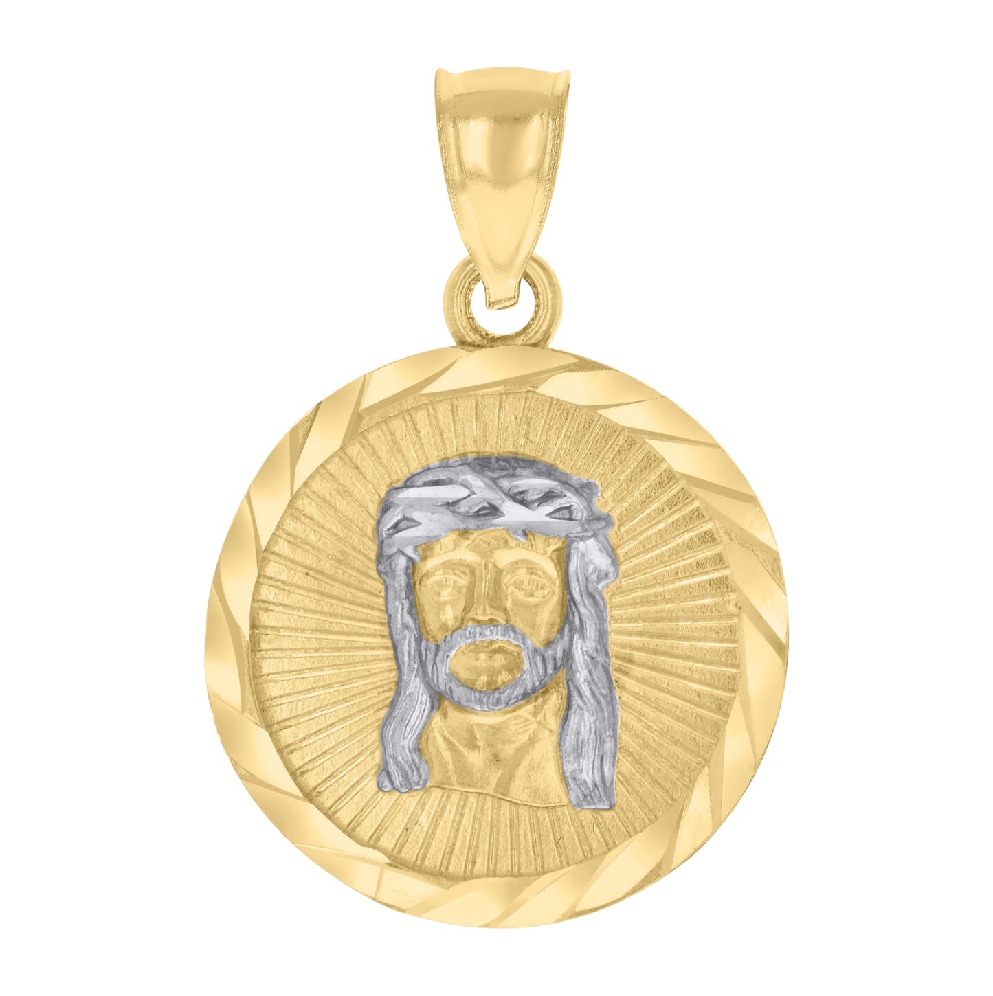 10K Two-tone Gold Mens Jesus Religious Charm Pendant