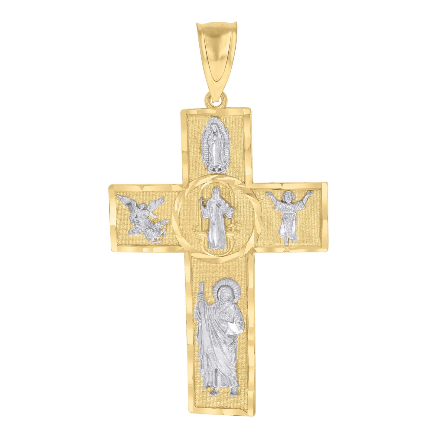 10K Two-tone Gold Mens Cross Religious Charm Pendant