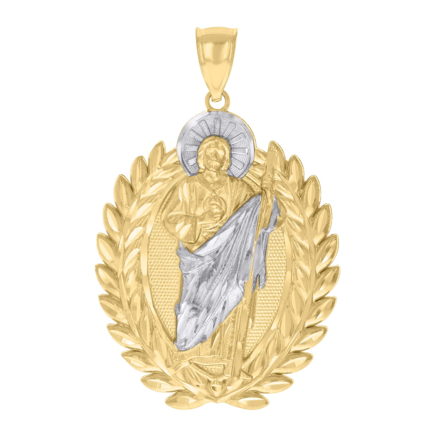 10K Two-tone Gold Mens St. Jude Religious Charm Pendant