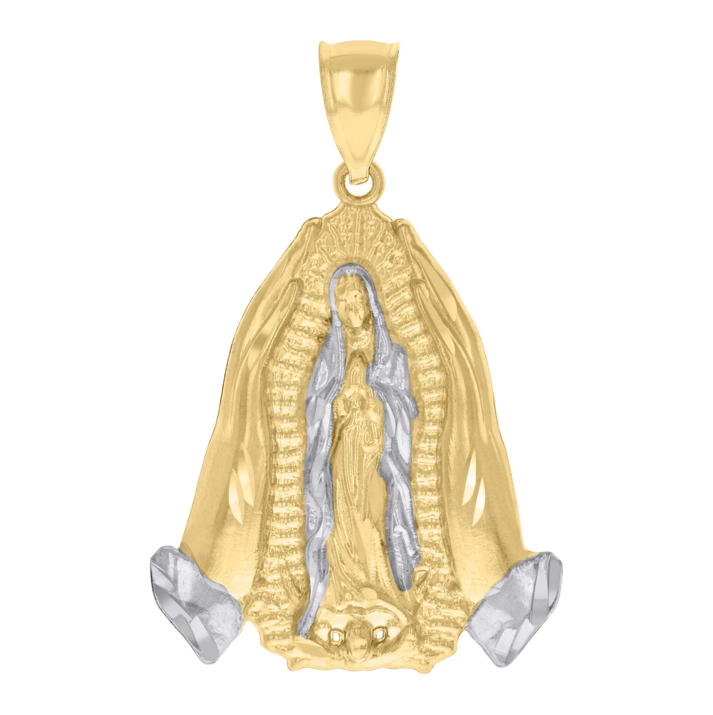 10K Two-tone Gold Mens Guadalupe Religious Charm Pendant