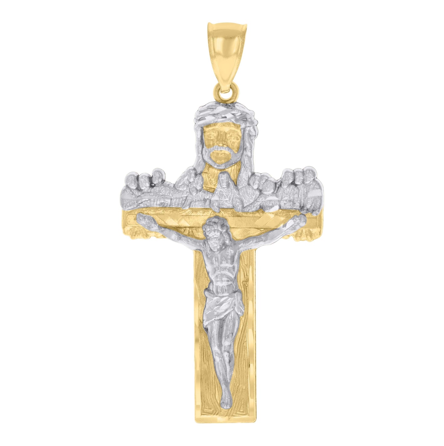 10K Two-tone Gold Mens Jesus Last Supper Crucifix Cross Religious Charm Pendant
