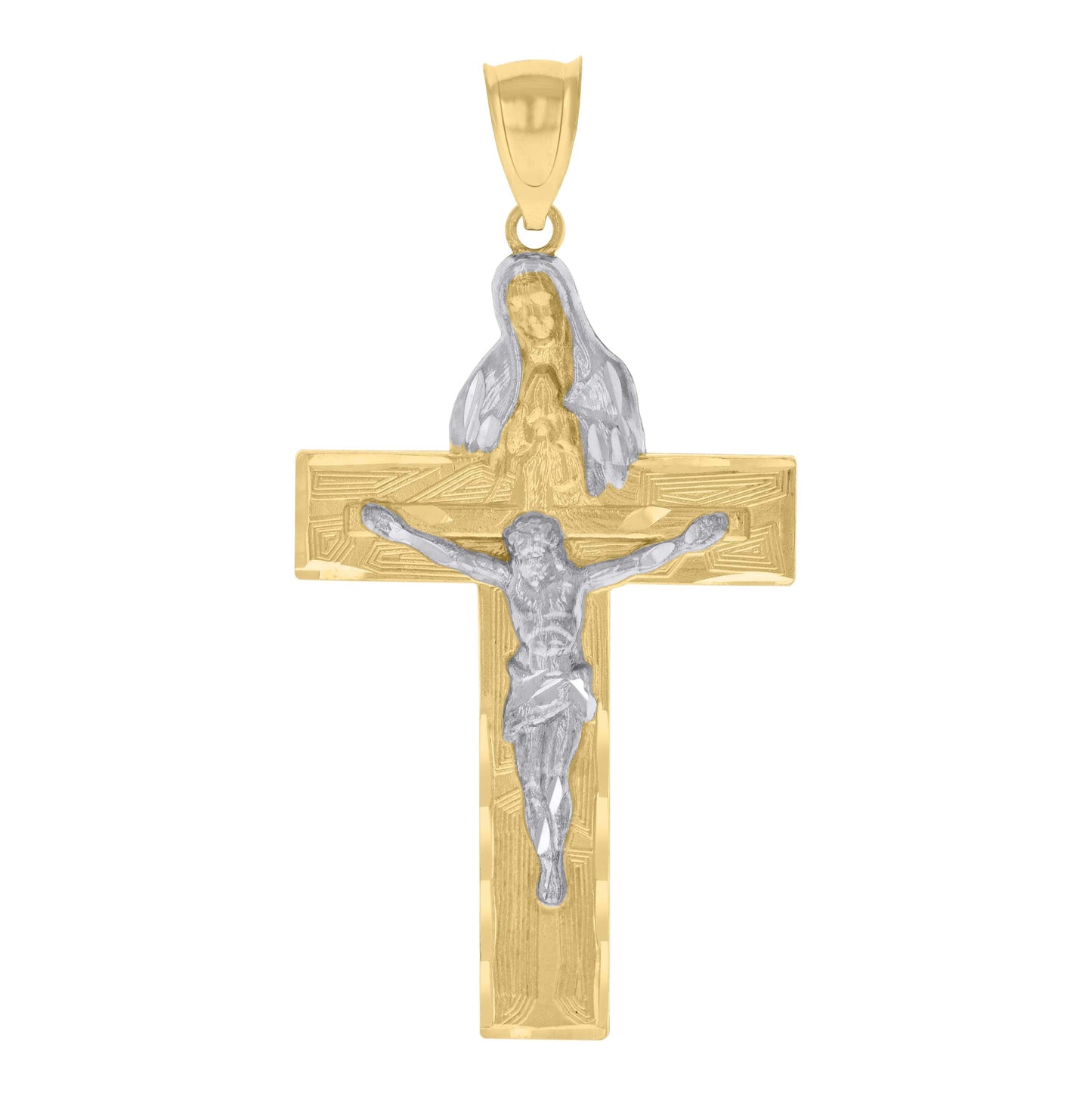 10K Two-tone Gold Mens Guadalupe Crucifix Cross Religious Charm Pendant