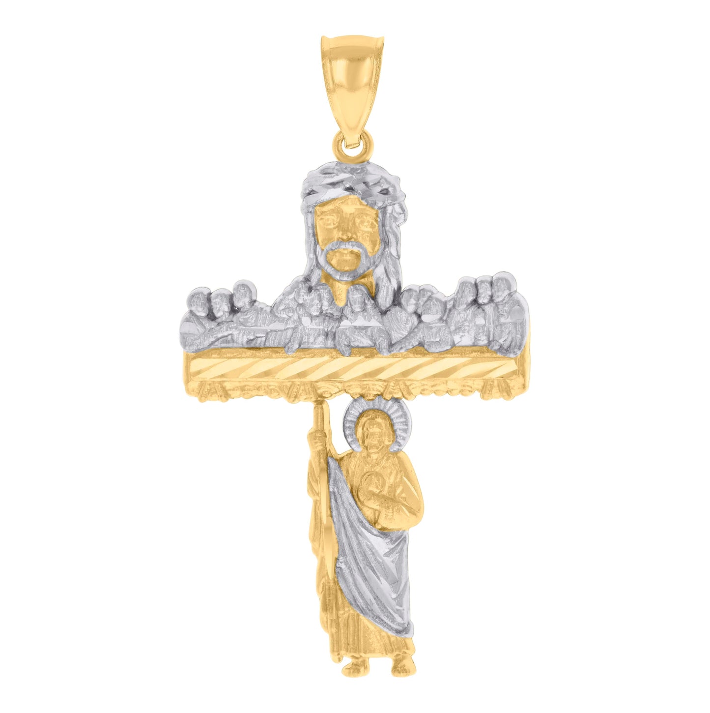 10K Two-tone Gold Mens St. Jude Jesus Last Supper Cross Religious Charm Pendant
