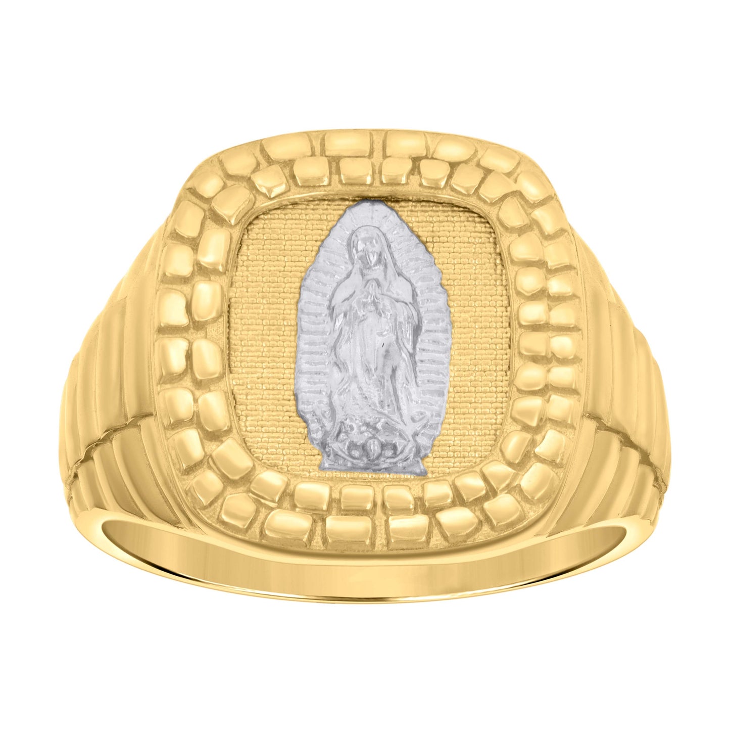10K Two-tone Gold Mens Nugget Guadalupe Religious Ring