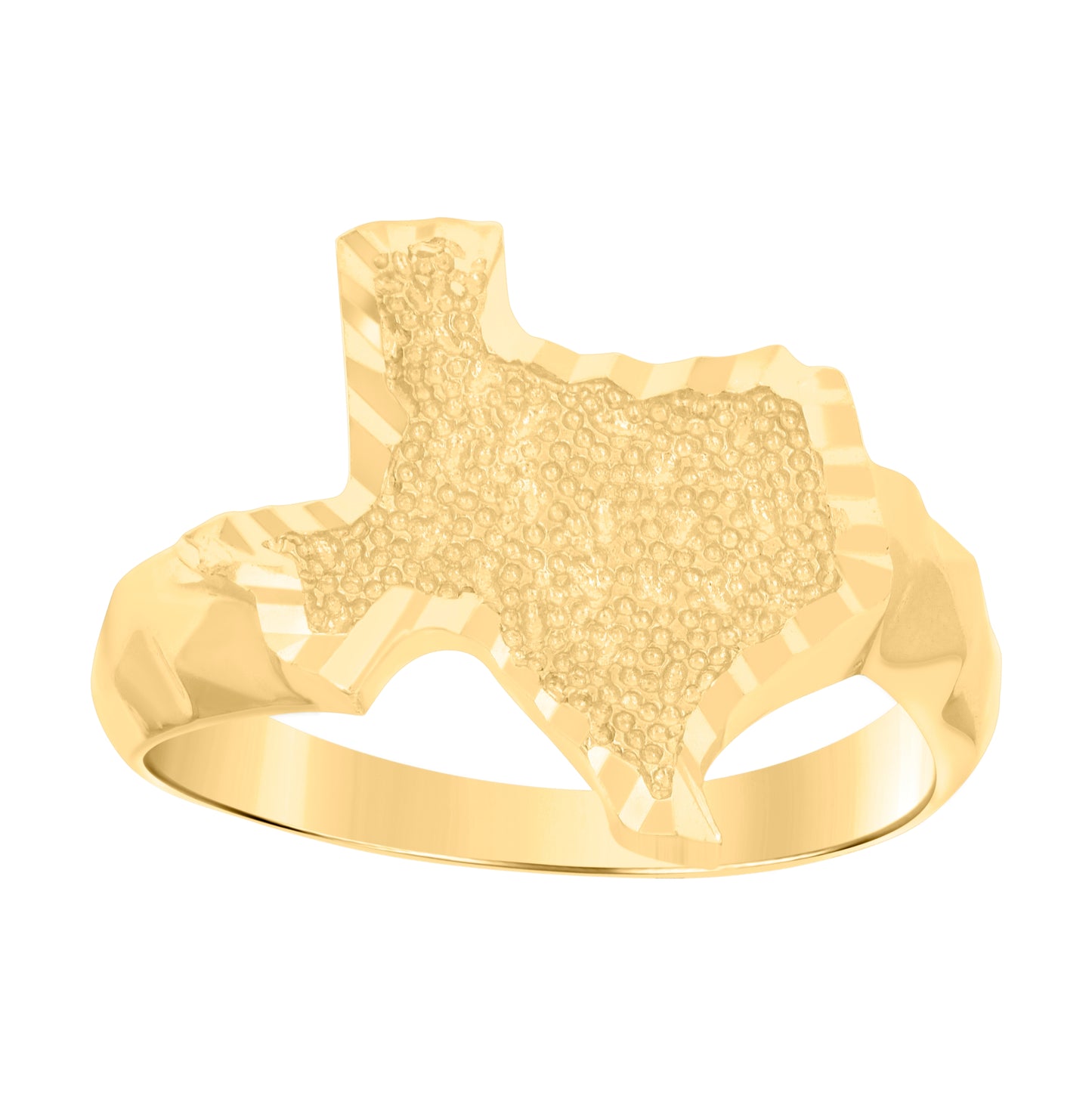 10K Yellow Gold Womens Diamond-Cut Texas American State Globe Maps Ring