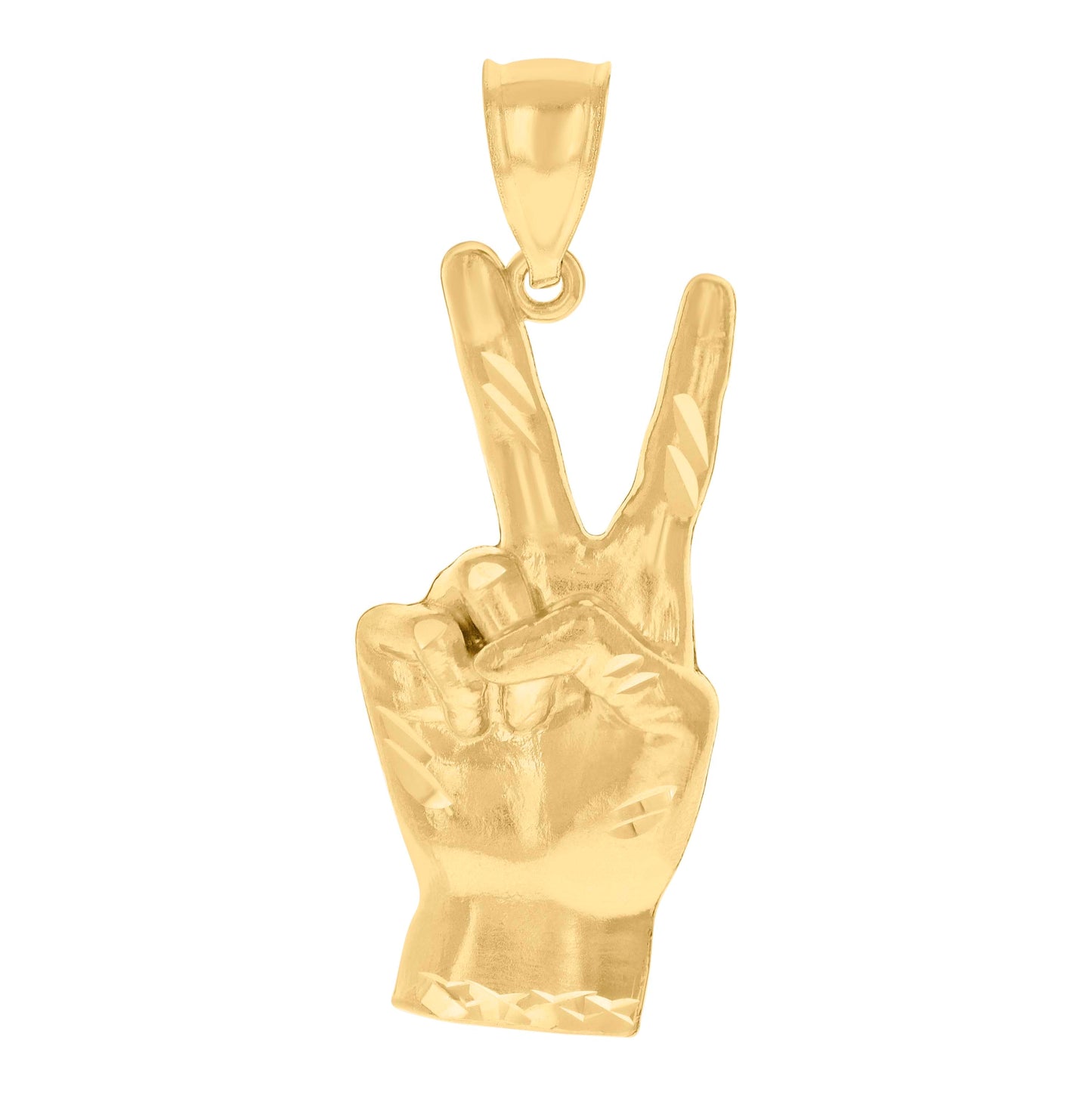 10K Yellow Gold Mens Peace Sign Victory Hand Symbol Fashion Charm Pendant