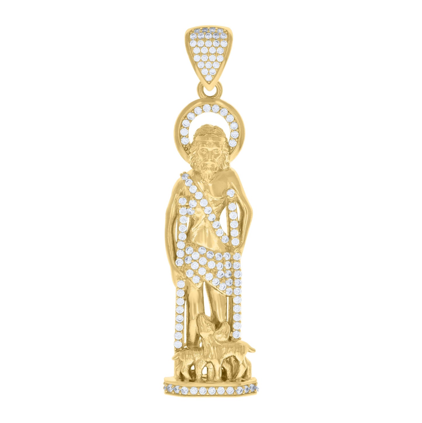 10K Yellow Gold Mens Cubic-Zirconia St. Lazarus Religious Charm Pendant