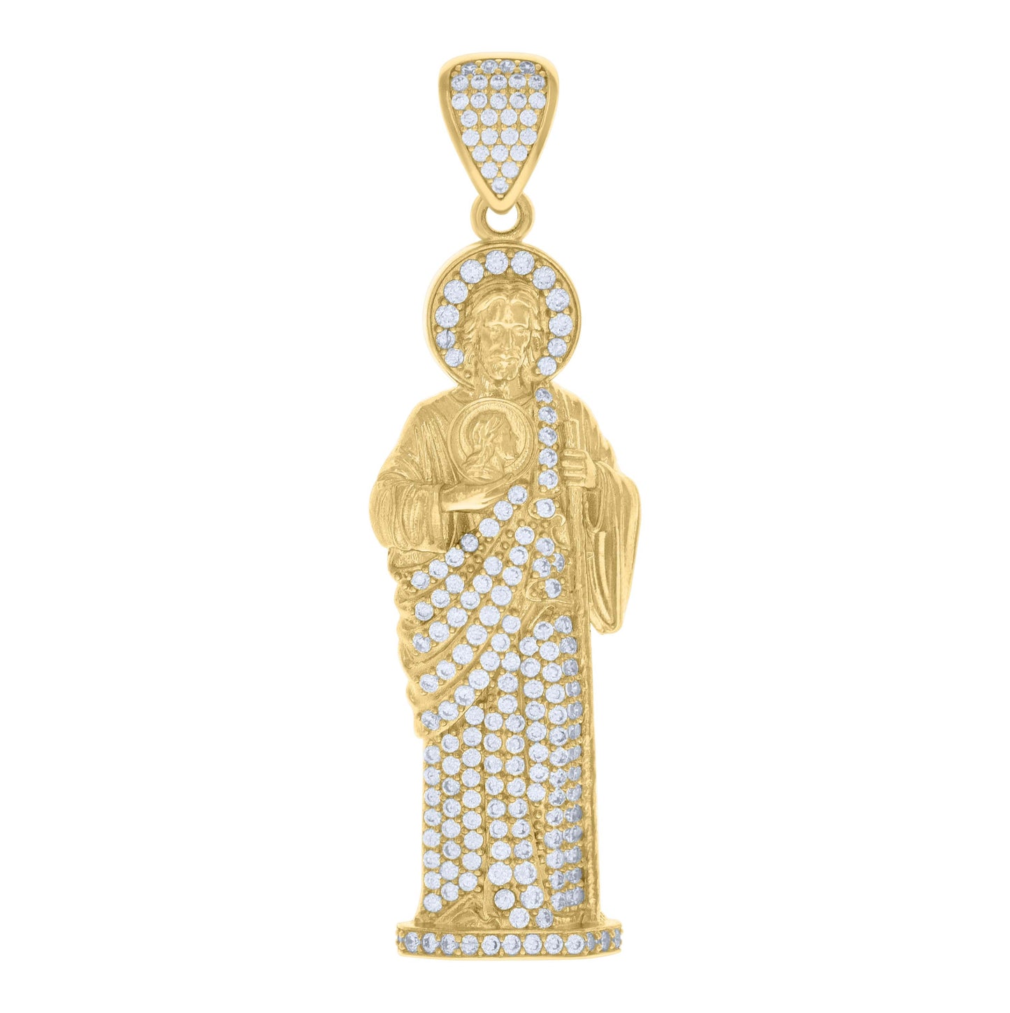 10K Yellow Gold Mens Cubic-Zirconia St. Jude Religious Charm Pendant