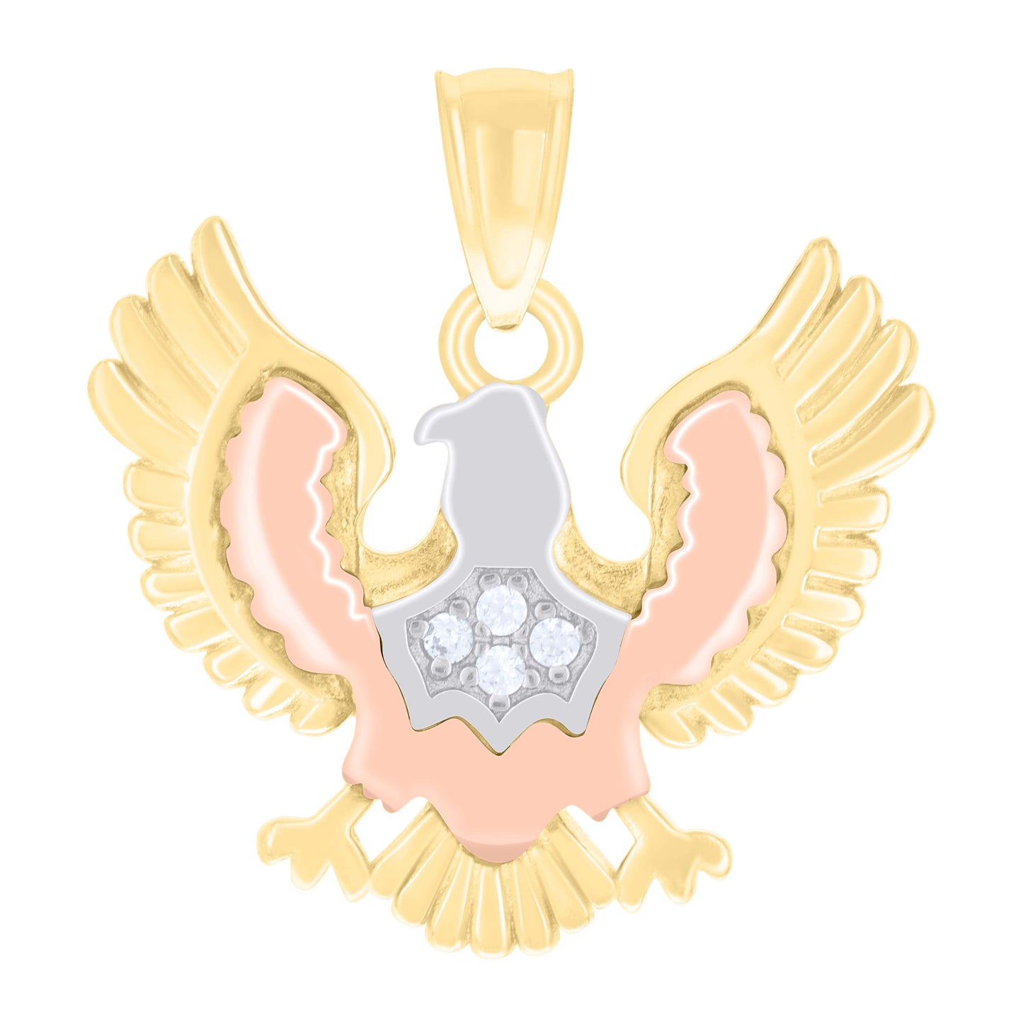 10K Tri-Color Gold Womens Cubic-Zirconia Eagle Bird Wildlife Charm Pendant