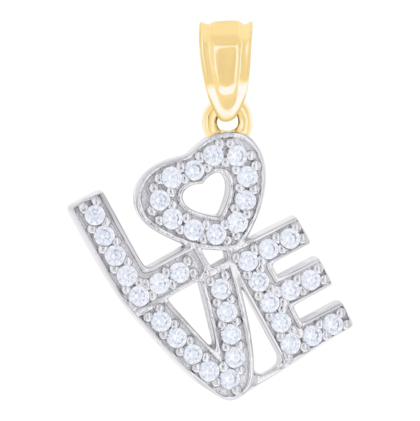 10K Two-tone Gold Womens Cubic-Zirconia Love Heart Charm Pendant