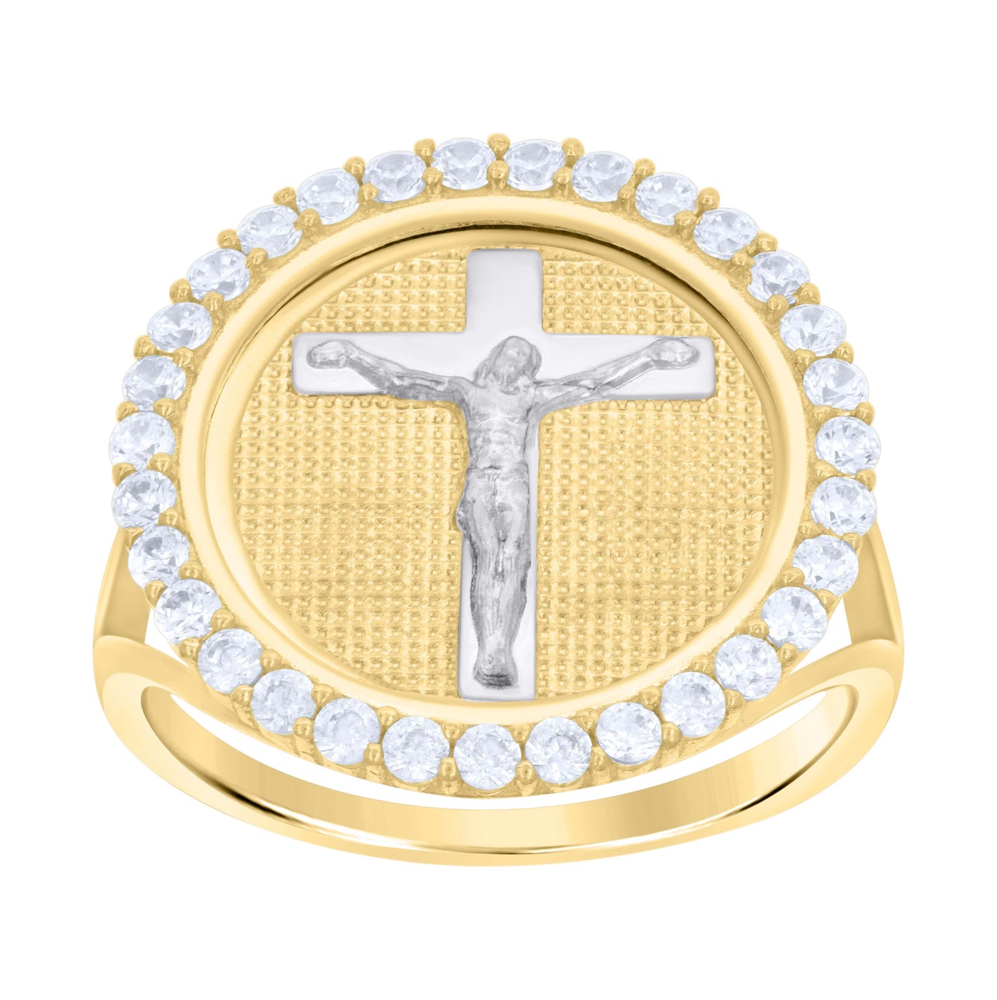 10K Two-tone Gold Womens Cubic-Zirconia Crucifix Cross Religious Ring