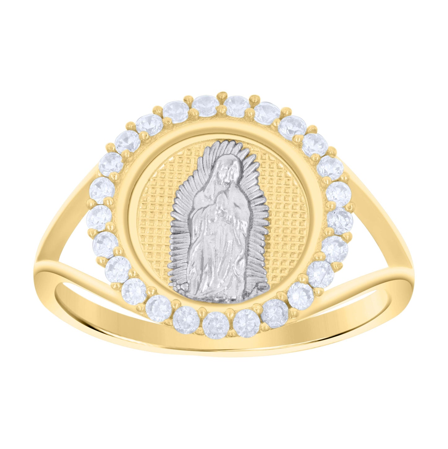 10K Two-tone Gold Womens Cubic-Zirconia Guadalupe Religious Ring