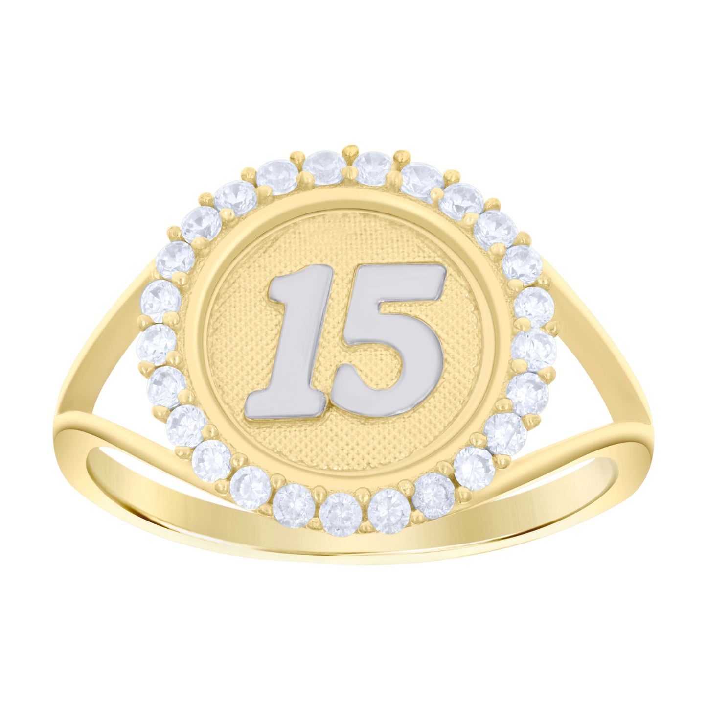 10K Two-tone Gold Womens Cubic-Zirconia 15 Anos Quinceanera Ring