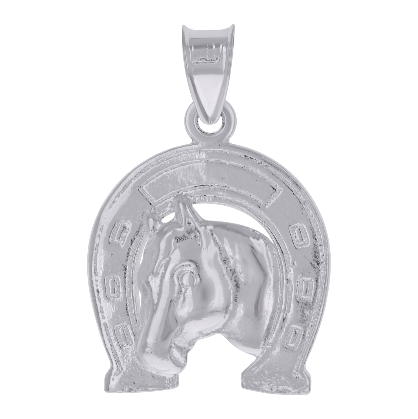 Sterling Silver Unisex Horse Head Horse Shoe Good Luck Charm Pendant