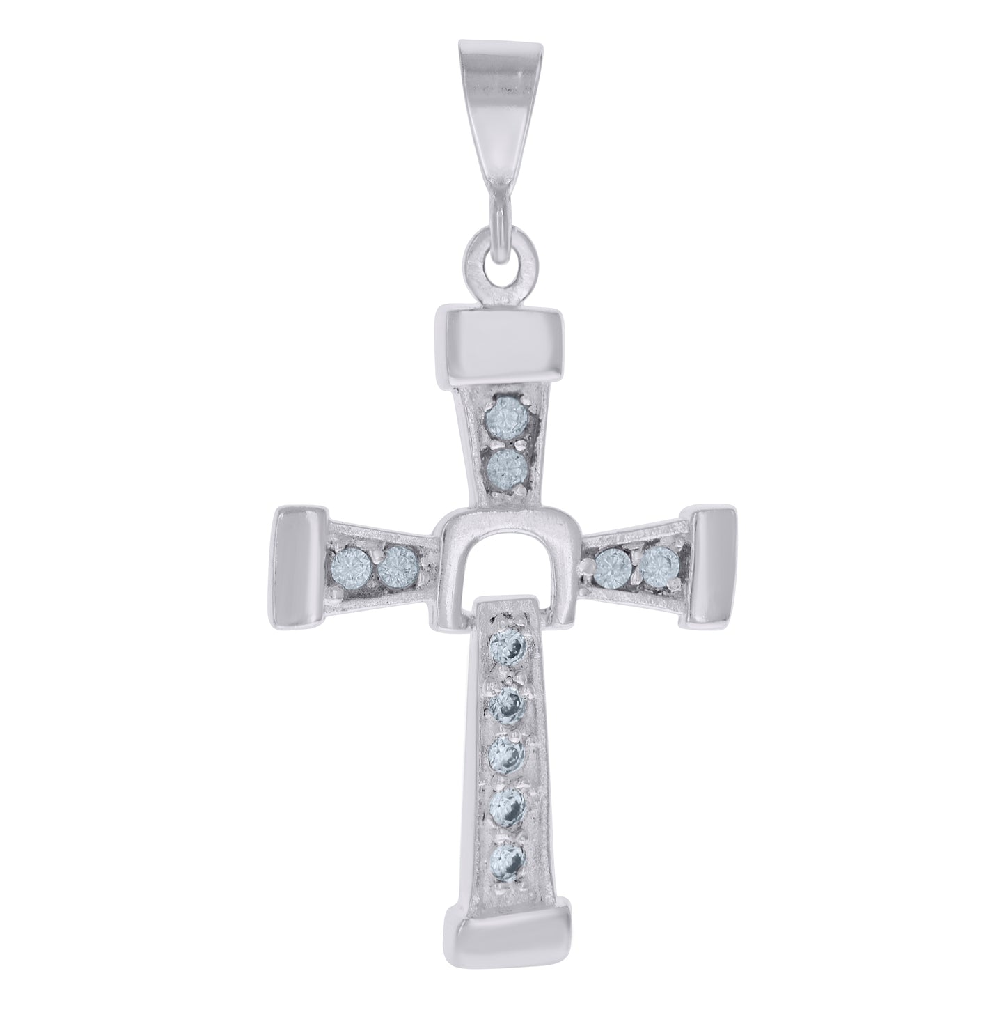 Sterling Silver Unisex Cubic-Zirconia Cross Religious Charm Pendant